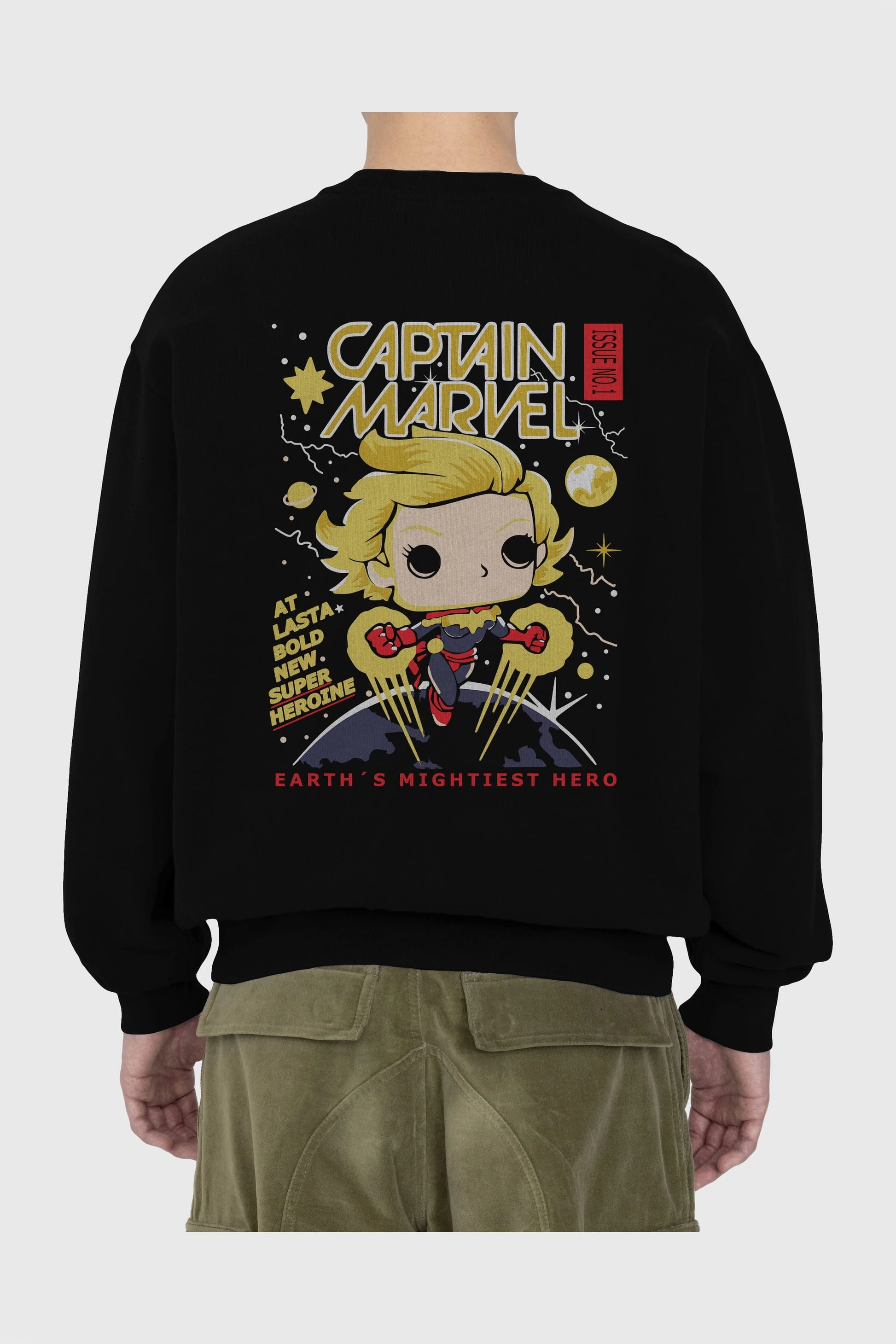 Captain Marvel Arka Baskılı Oversize Sweatshirt Erkek Kadın Unisex
