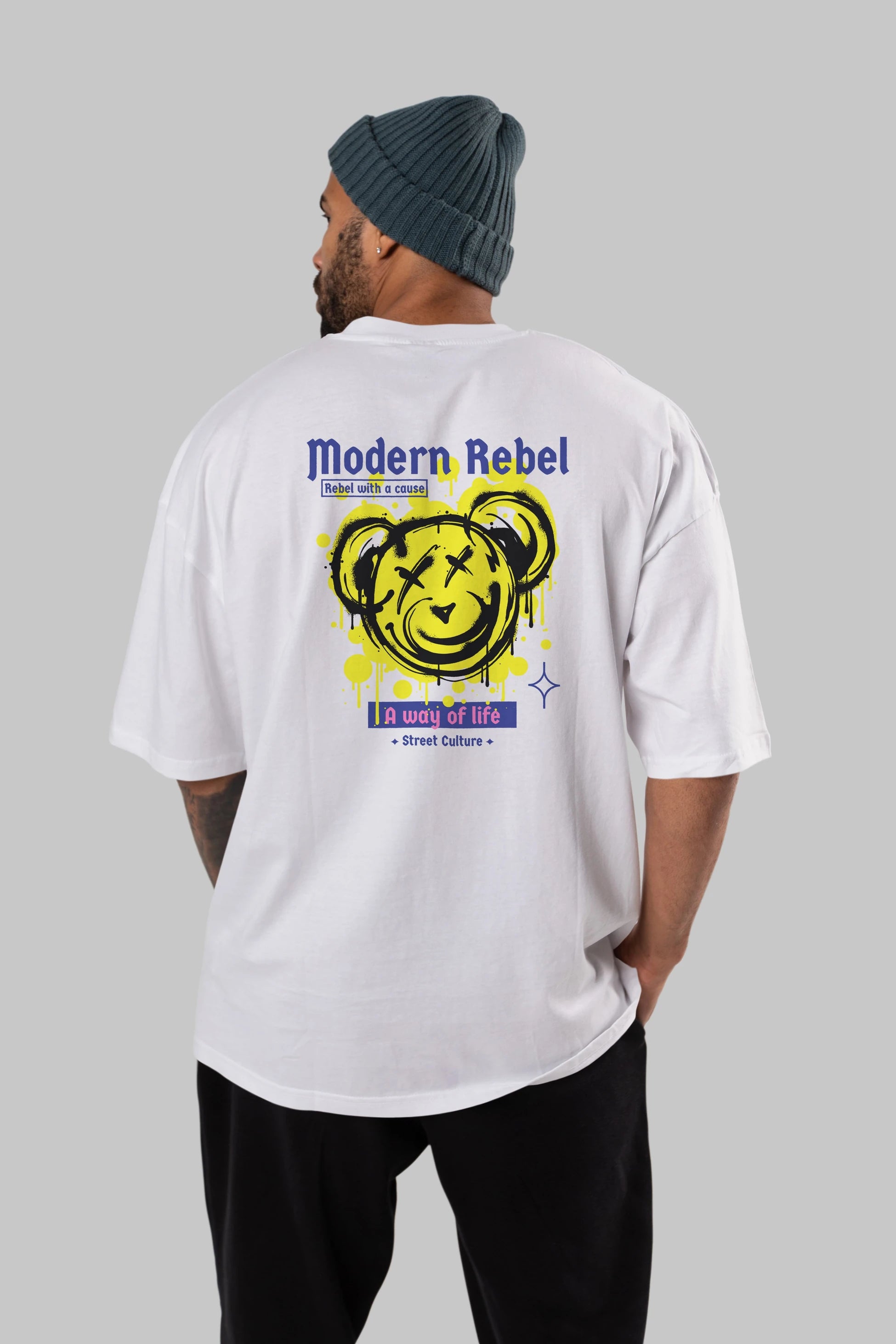 Modern Rebel Bear Arka Baskılı Oversize t-shirt Erkek Kadın Unisex