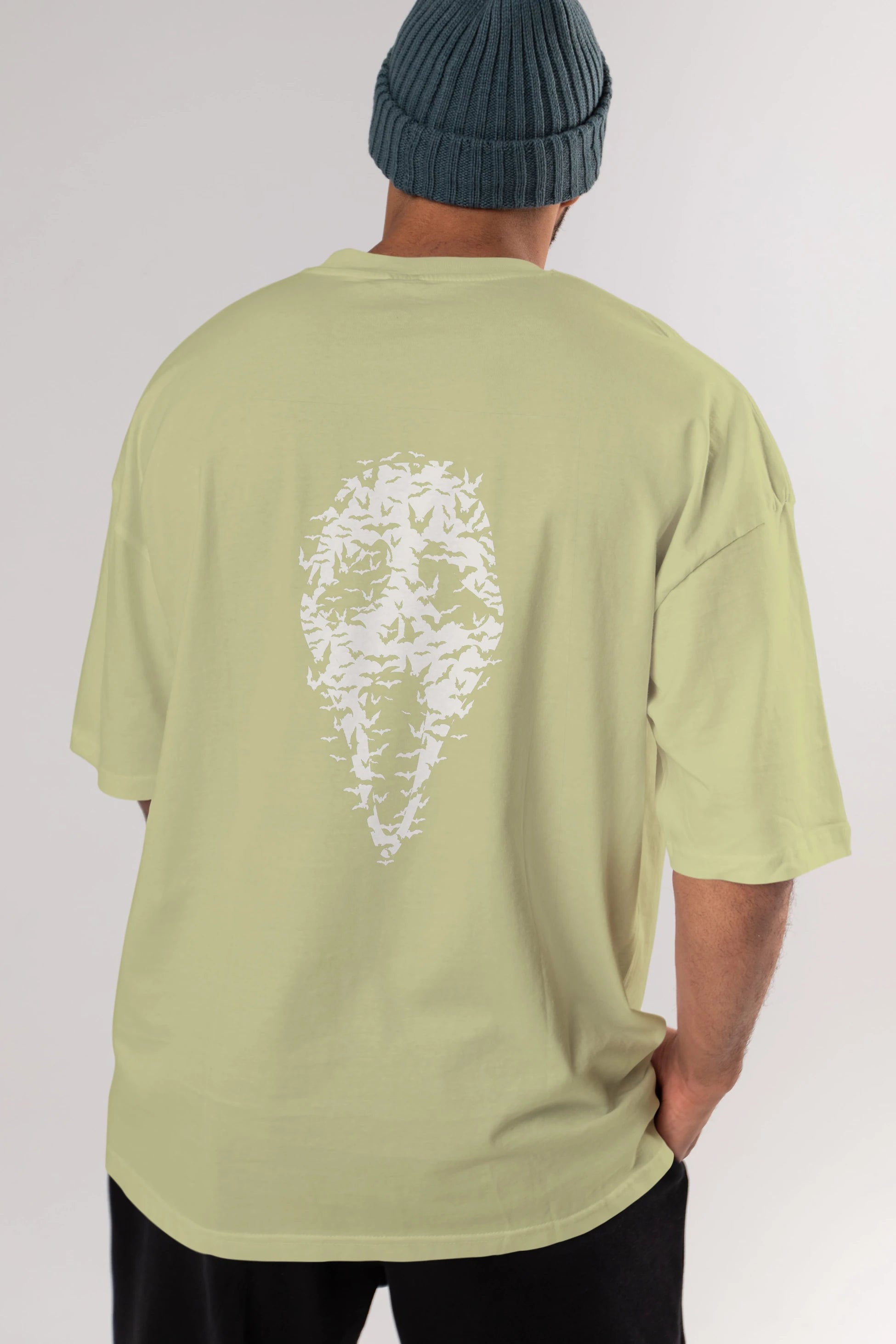 Ghost Face Bats Arka Baskılı Oversize t-shirt %100 pamuk Erkek Kadın Unisex