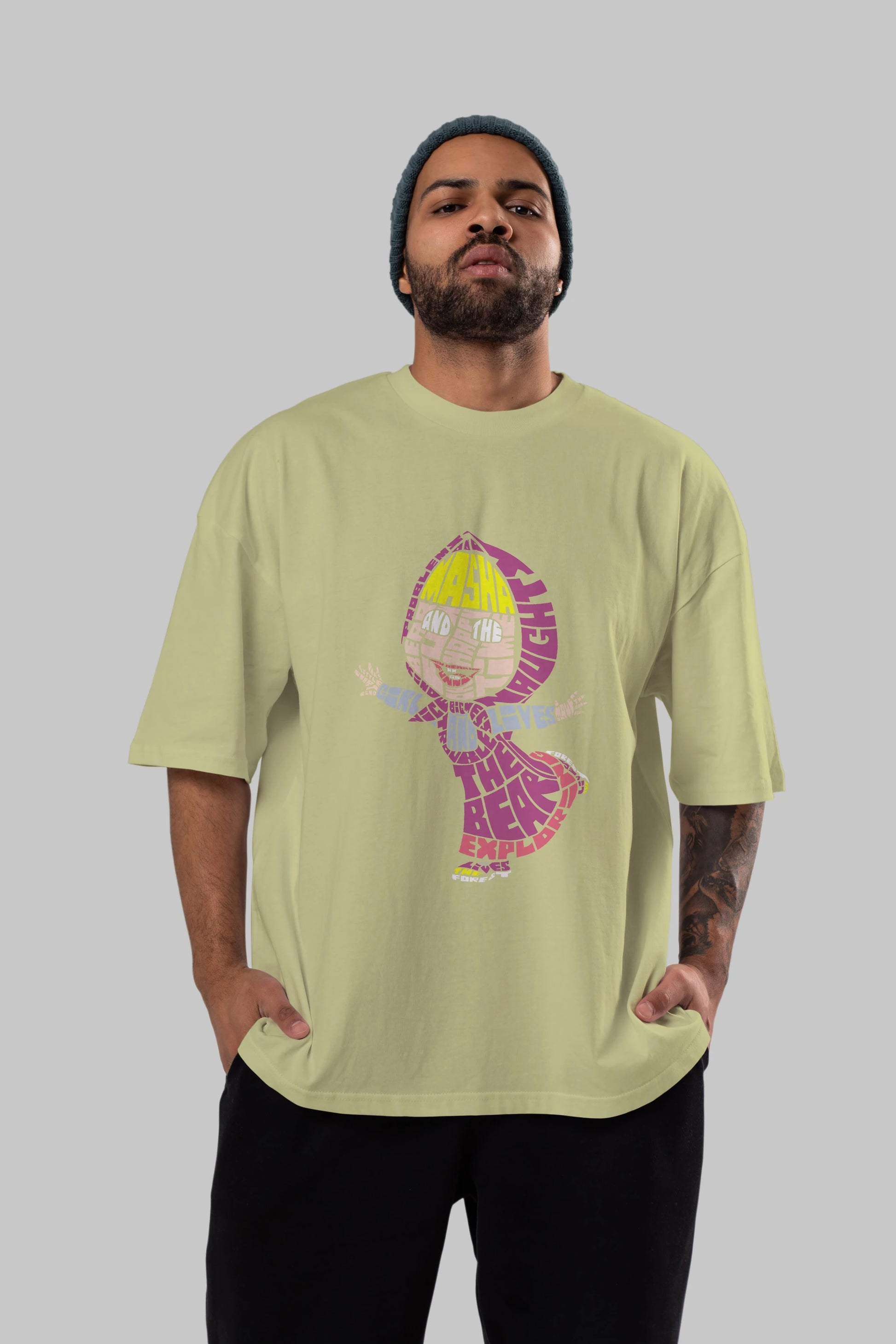 Masha And The Bear Ön Baskılı Oversize t-shirt %100 pamuk Erkek Kadın Unisex