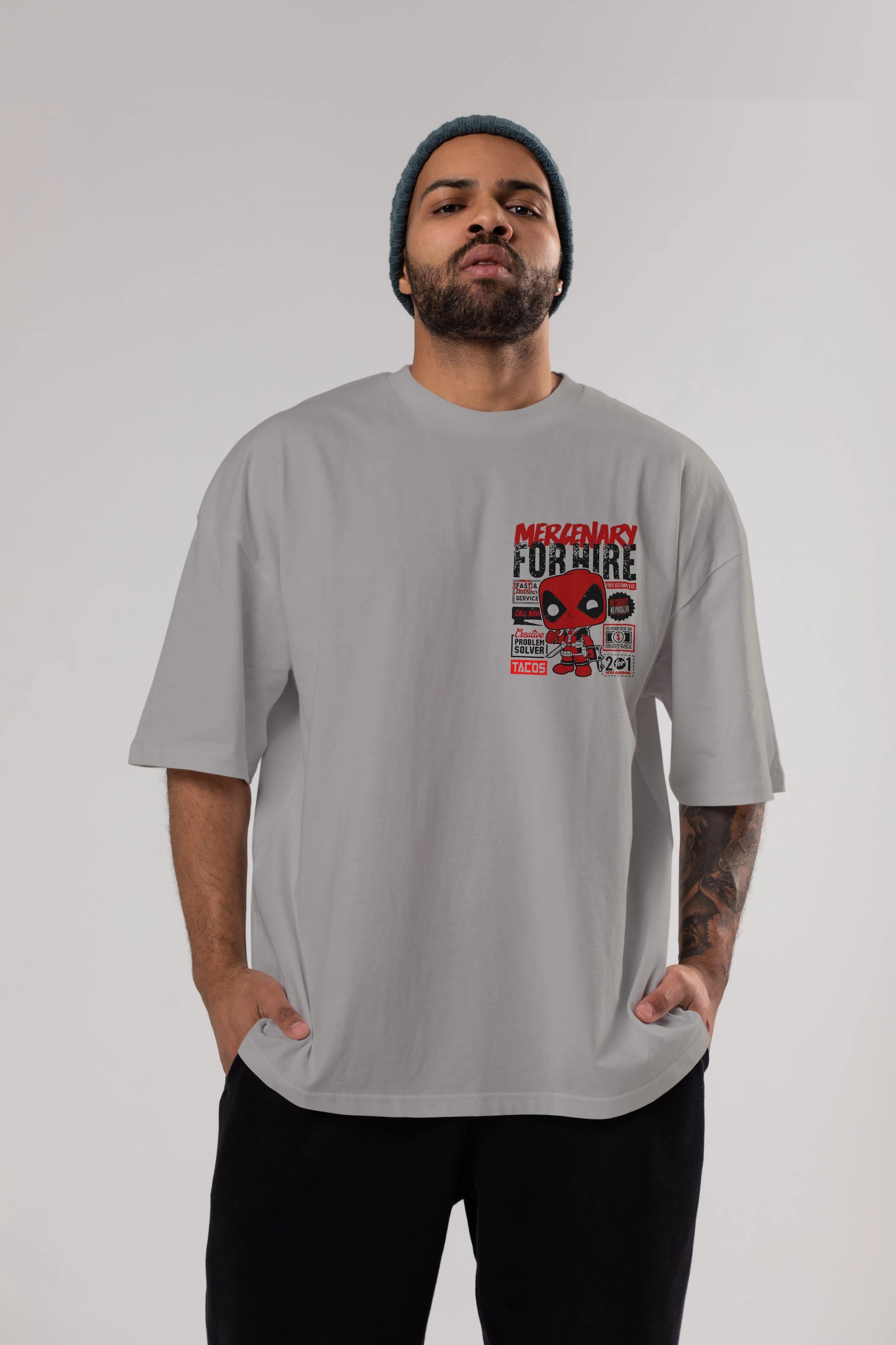 Deadpool (18) Ön Sol Baskılı Oversize t-shirt Erkek Kadın Unisex %100 Pamuk Bisiklet Yaka tişort