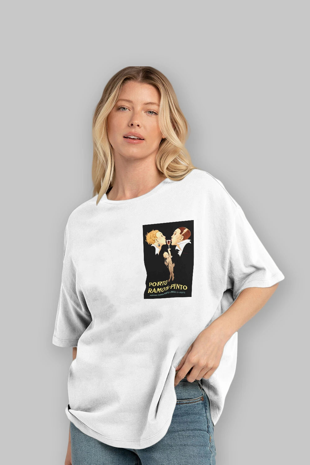 Porto Ramos Pinto Ön Sol Baskılı Oversize t-shirt Erkek Kadın Unisex %100 Pamuk Bisiklet Yaka tişort