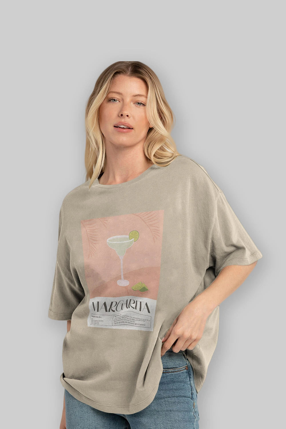 Margarita 5 Ön Baskılı Oversize t-shirt Erkek Kadın Unisex %100 Pamuk Bisiklet Yaka tişort