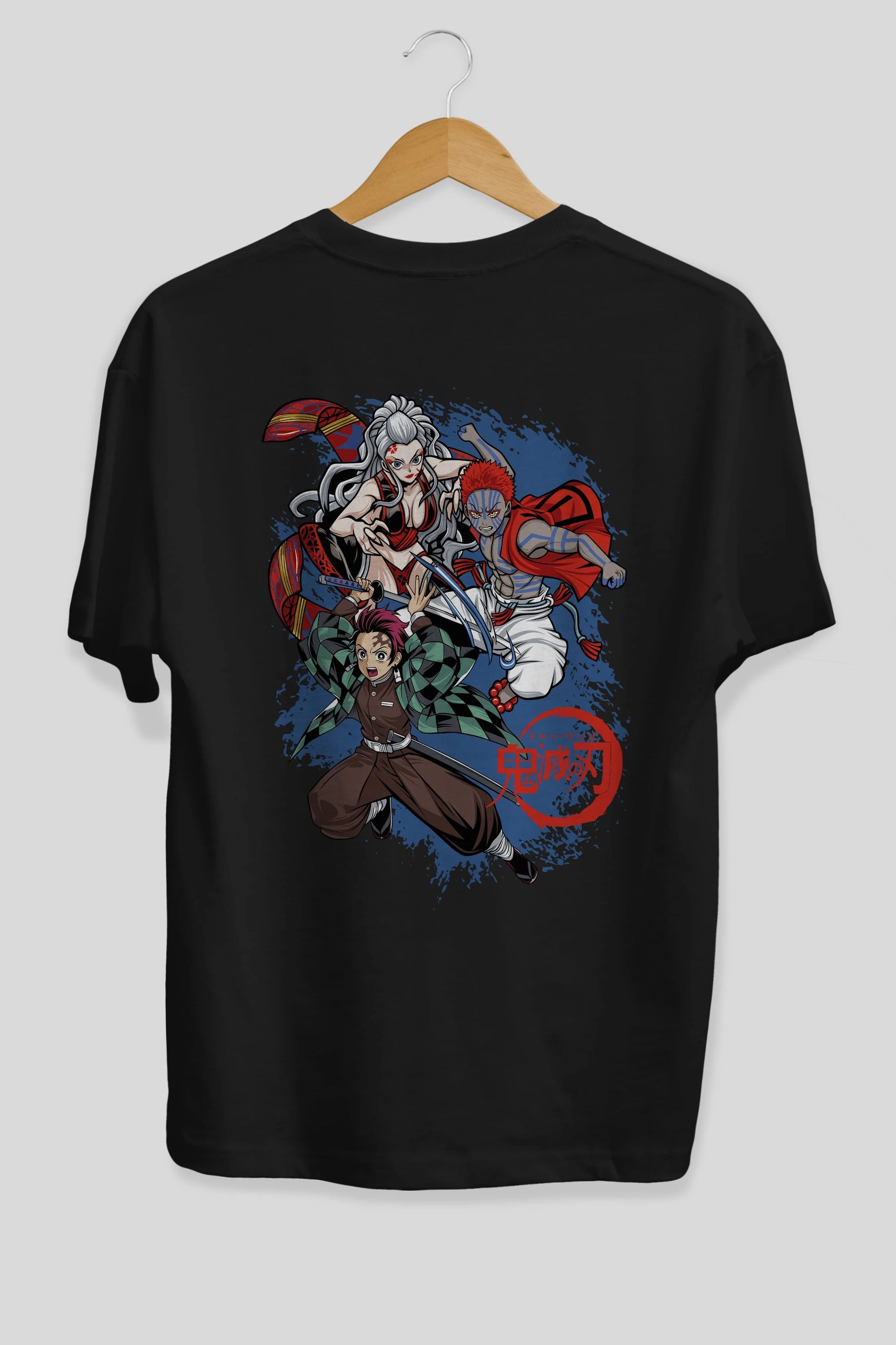 TANJIRO ,AKAZA,DAKI Anime Arka Baskılı Oversize t-shirt Erkek Kadın Unisex
