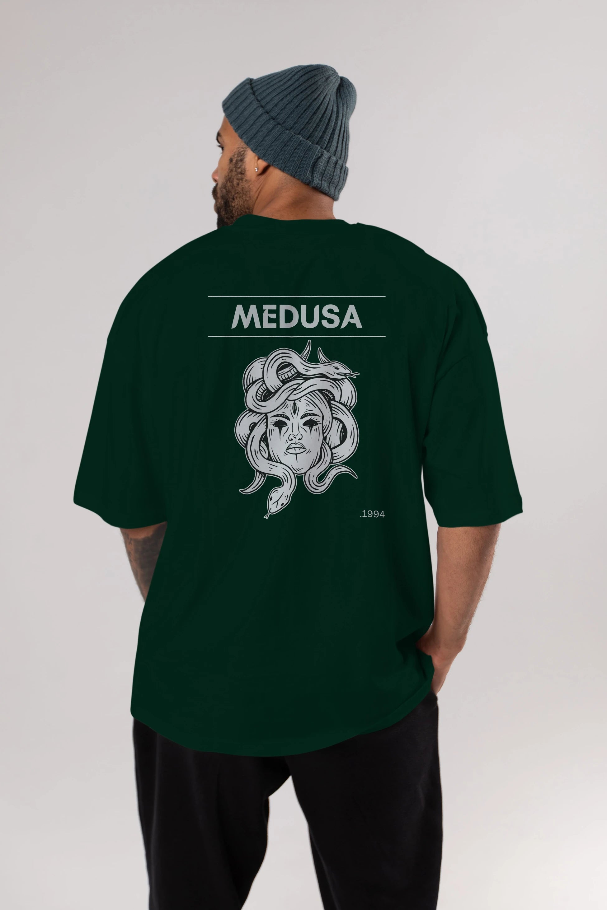 Medusa Arka Baskılı Oversize t-shirt Erkek Kadın Unisex