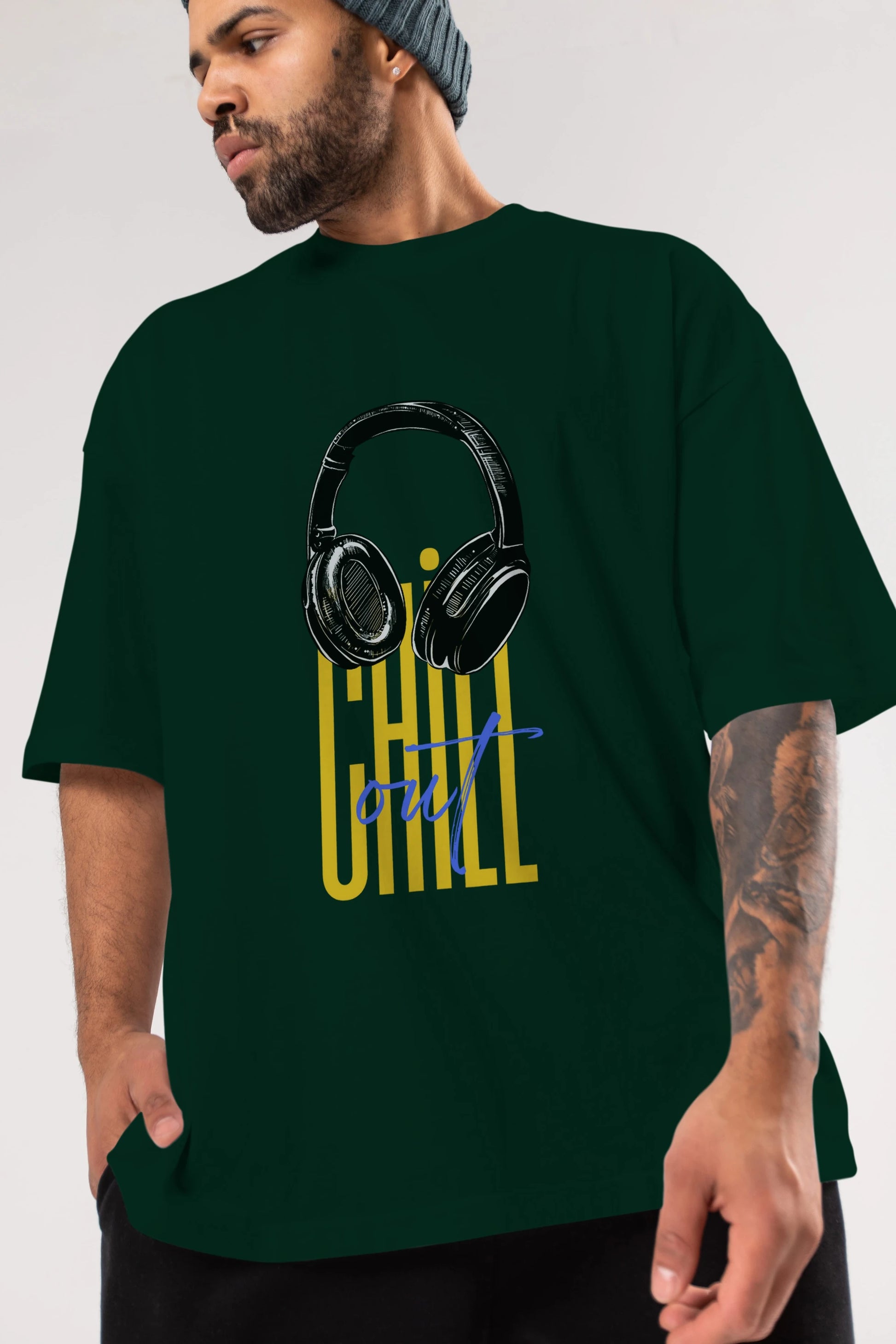 Chill Out Yazılı Ön Baskılı Oversize t-shirt Erkek Kadın Unisex