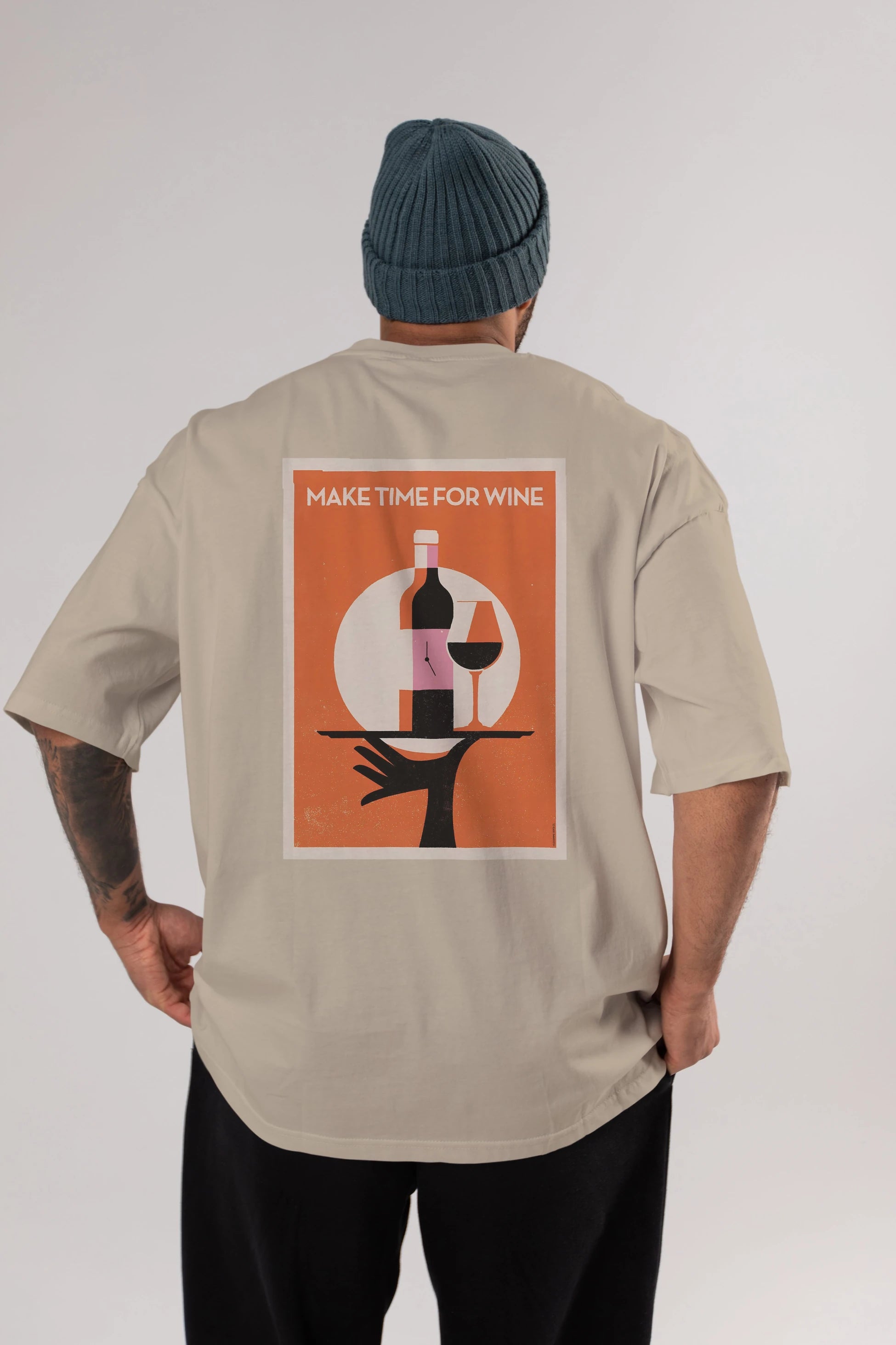 Make Time For Wine Arka Baskılı Oversize t-shirt Erkek Kadın Unisex %100 Pamuk Bisiklet Yaka tişort