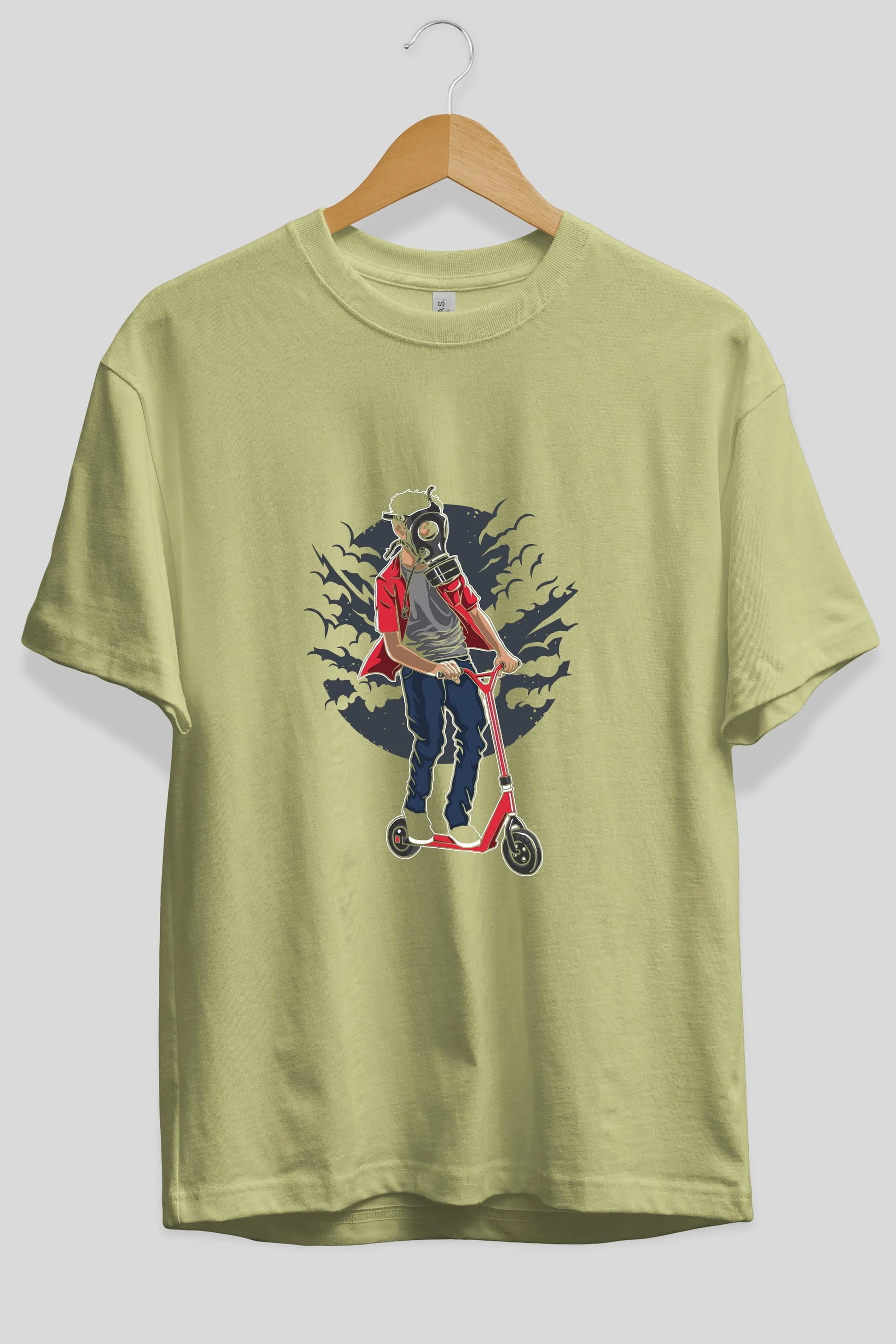 Gasmask Rider Ön Baskılı Oversize t-shirt Erkek Kadın Unisex %100 Pamuk tişort