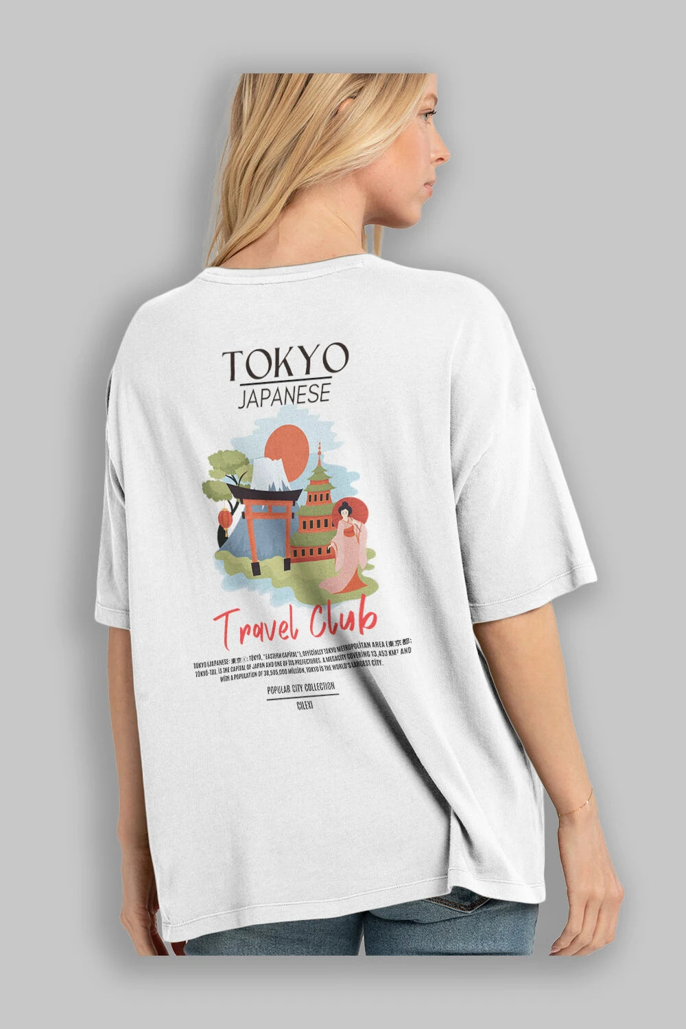 Tokyo Japanese Arka Baskılı Oversize t-shirt Erkek Kadın Pamuk Bisiklet Yaka tişort