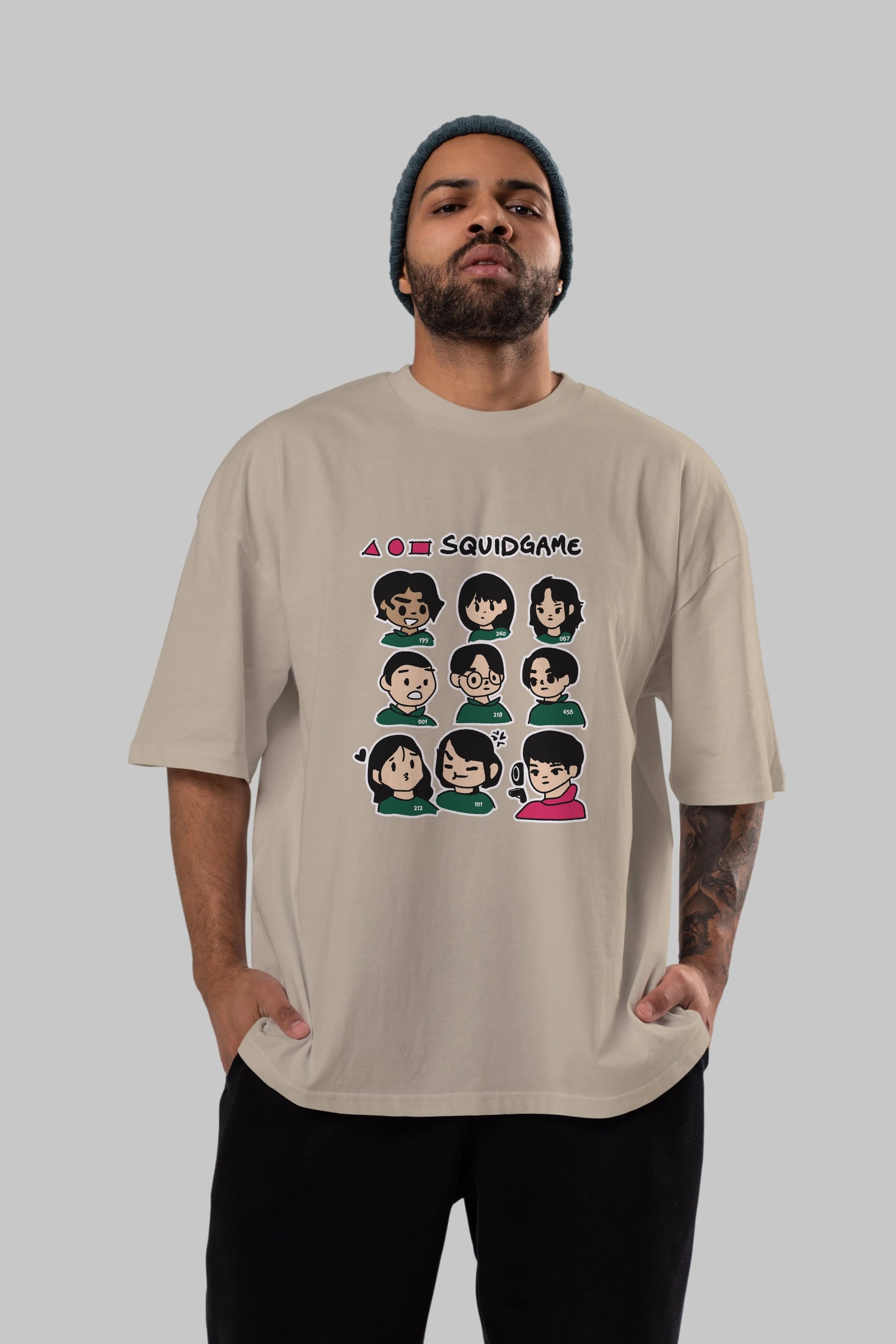 Squid Game (3) Ön Baskılı Oversize t-shirt Erkek Kadın Unisex %100 Pamuk Bisiklet Yaka tişort