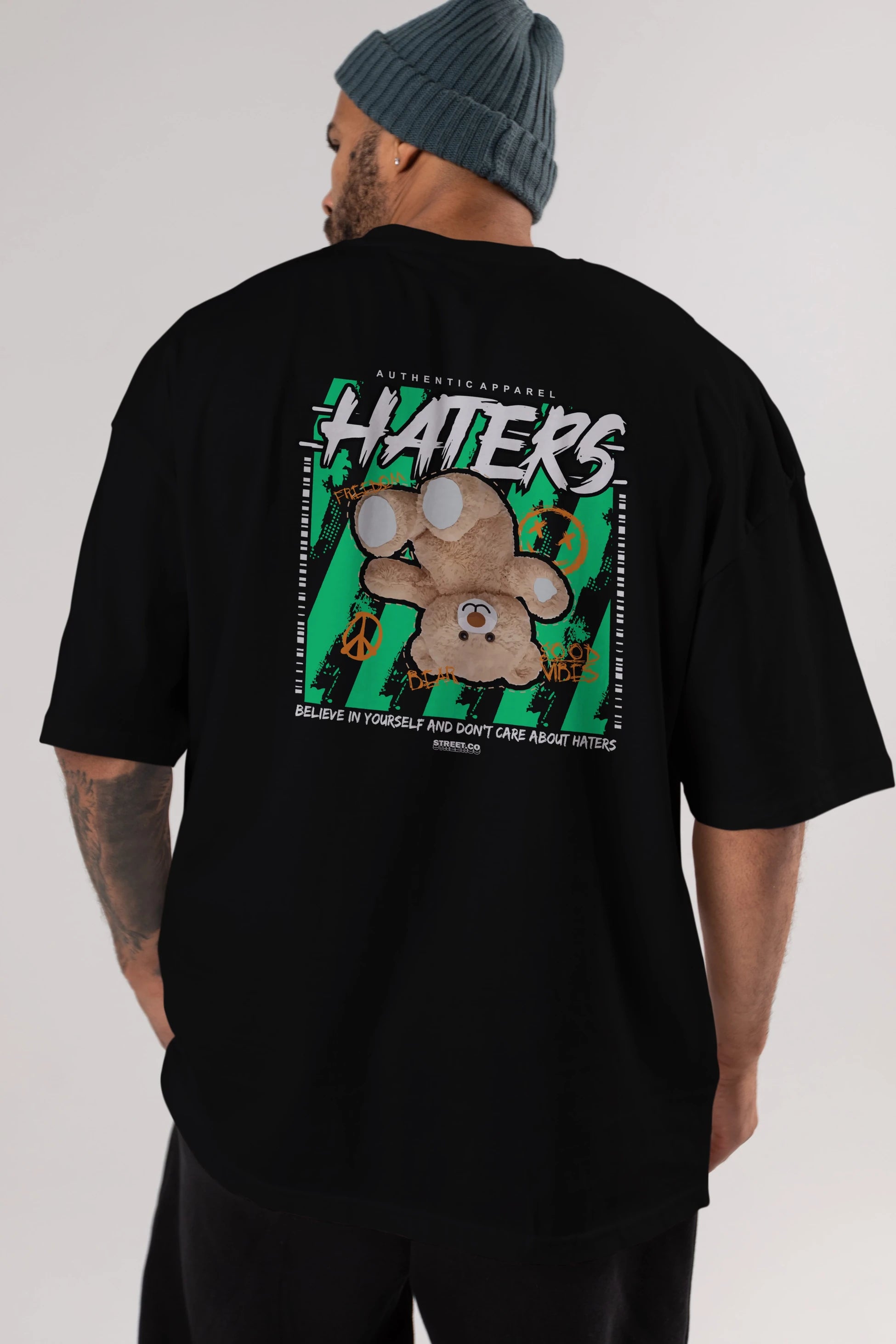 Haters Bear Arka Baskılı Oversize t-shirt Erkek Kadın Unisex