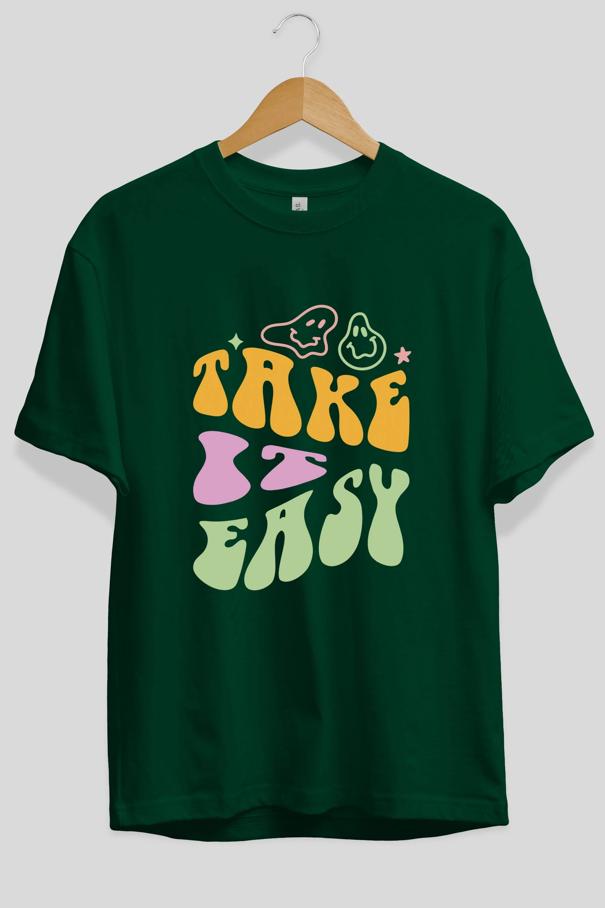Take it Easy Yazılı Ön Baskılı Oversize t-shirt Erkek Kadın Unisex