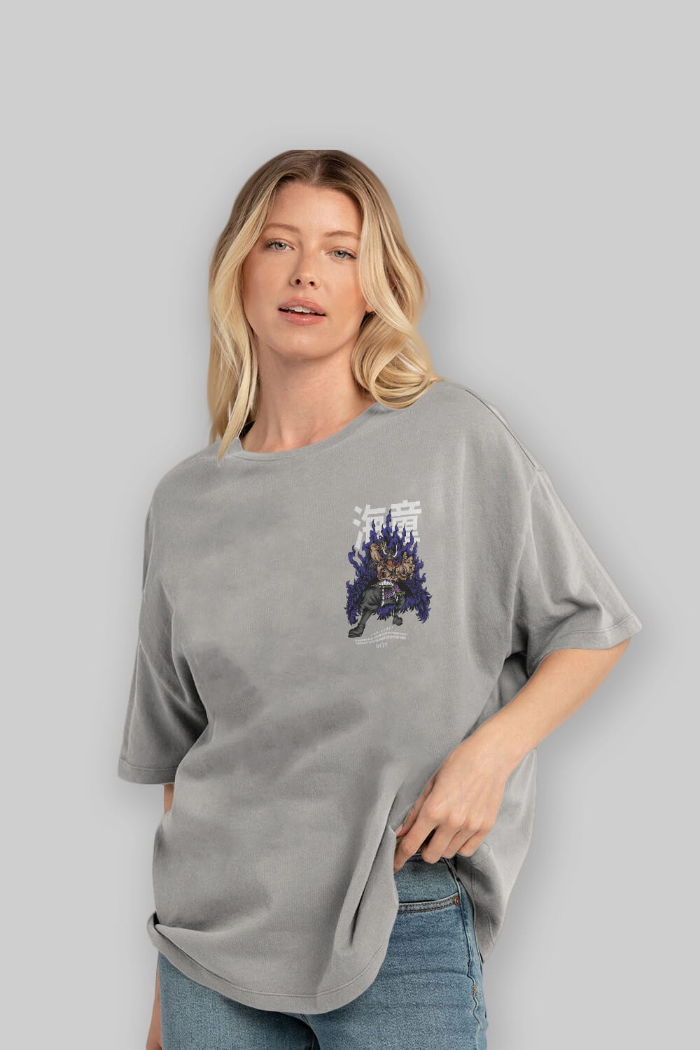 Kaido Ön Sol Baskılı Oversize t-shirt Erkek Kadın Unisex %100 Pamuk Bisiklet Yaka tişort