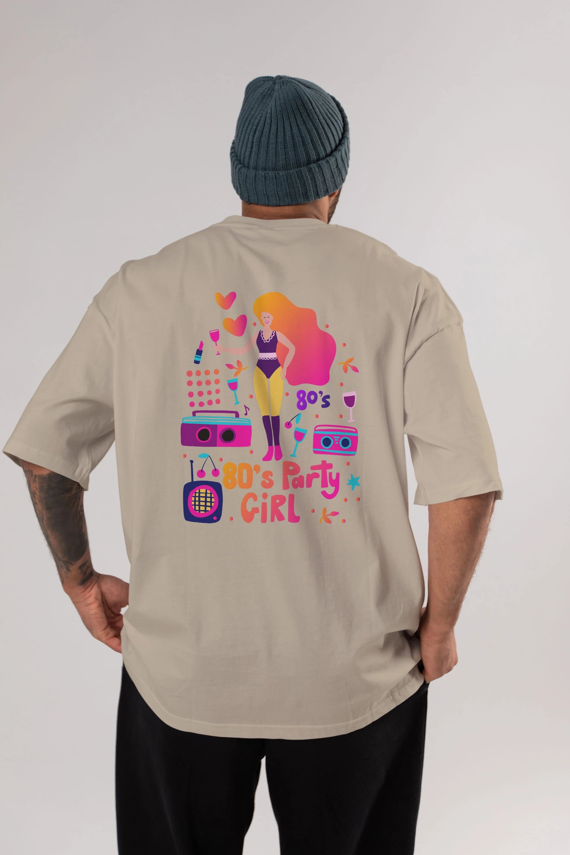Retro Girl Party Arka Baskılı Oversize t-shirt Erkek Kadın Unisex
