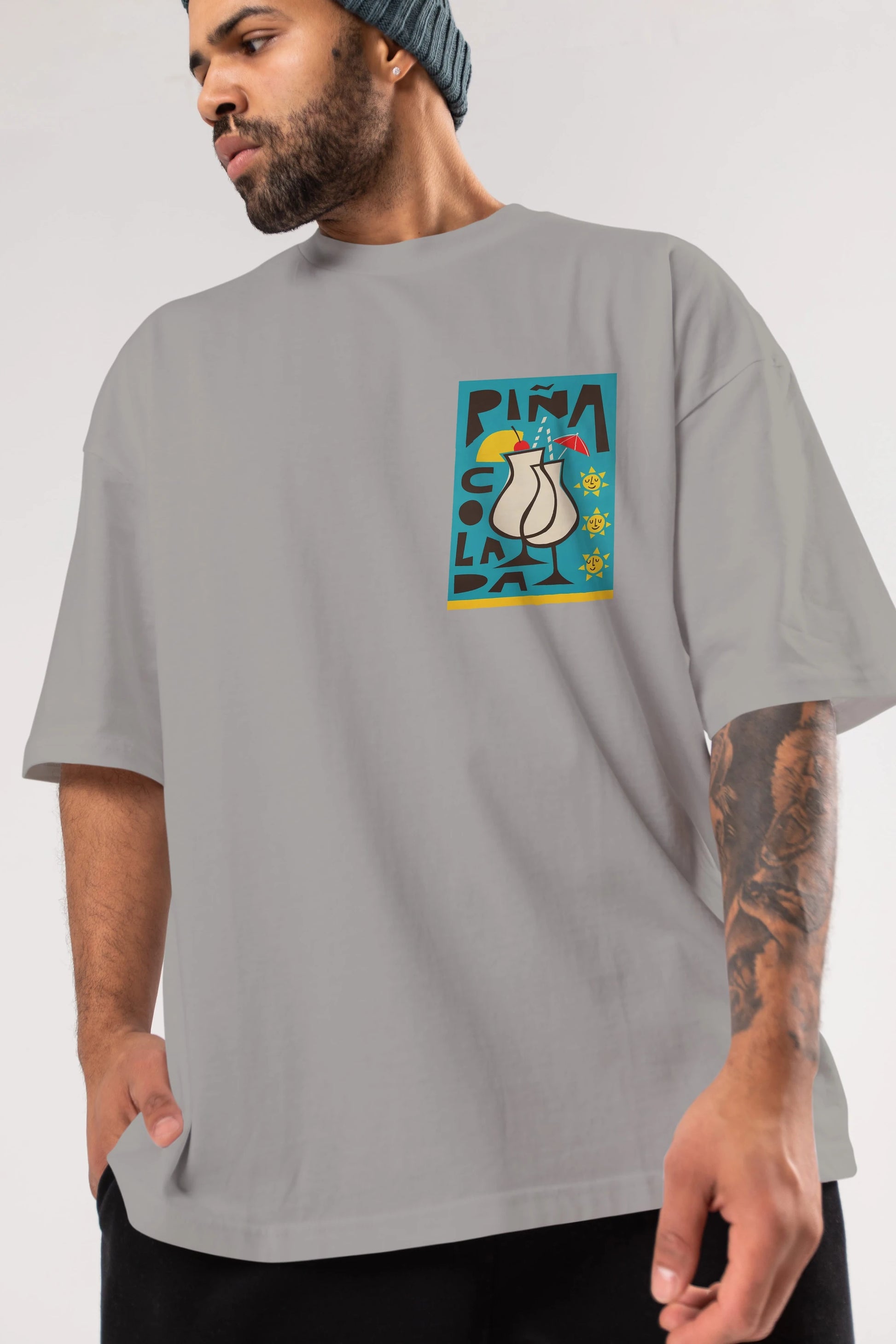 Pina Colada 4 Ön Sol Baskılı Oversize t-shirt Erkek Kadın Unisex %100 Pamuk Bisiklet Yaka tişort