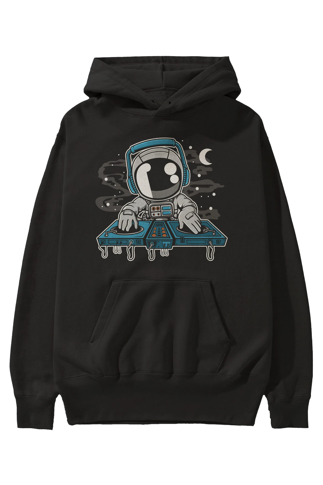 Astronaut Turntable Ön Baskılı Hoodie Oversize Kapüşonlu Sweatshirt Erkek Kadın Unisex