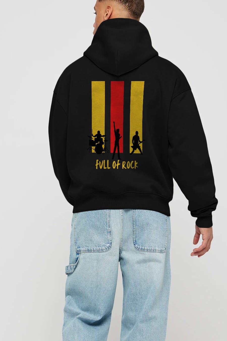 Full of Rock Yazılı Arka Baskılı Oversize Hoodie Kapüşonlu Sweatshirt Erkek Kadın Unisex