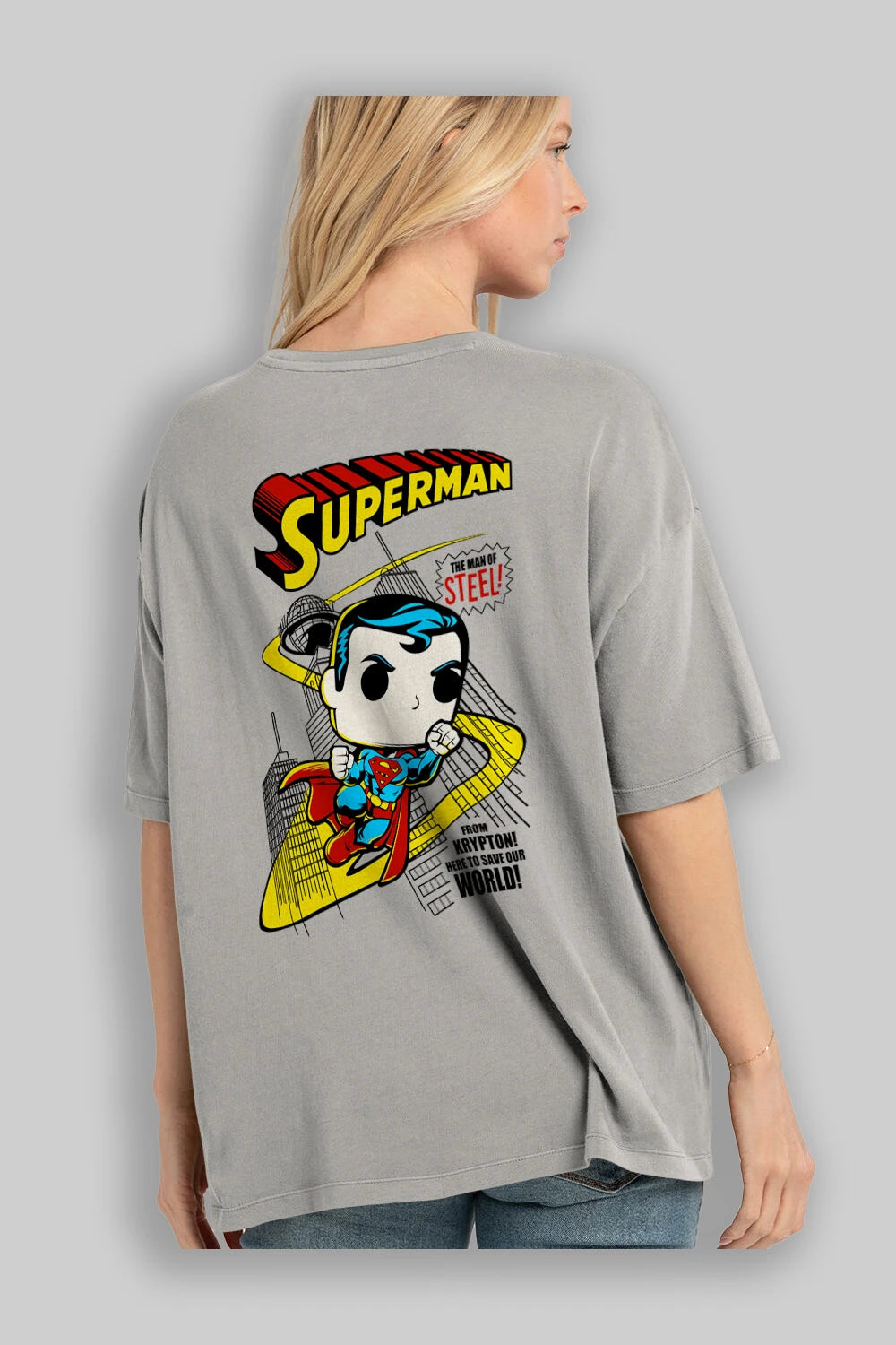 Superman (2) Arka Baskılı Oversize t-shirt Erkek Kadın Unisex %100 Pamuk Bisiklet Yaka tişort