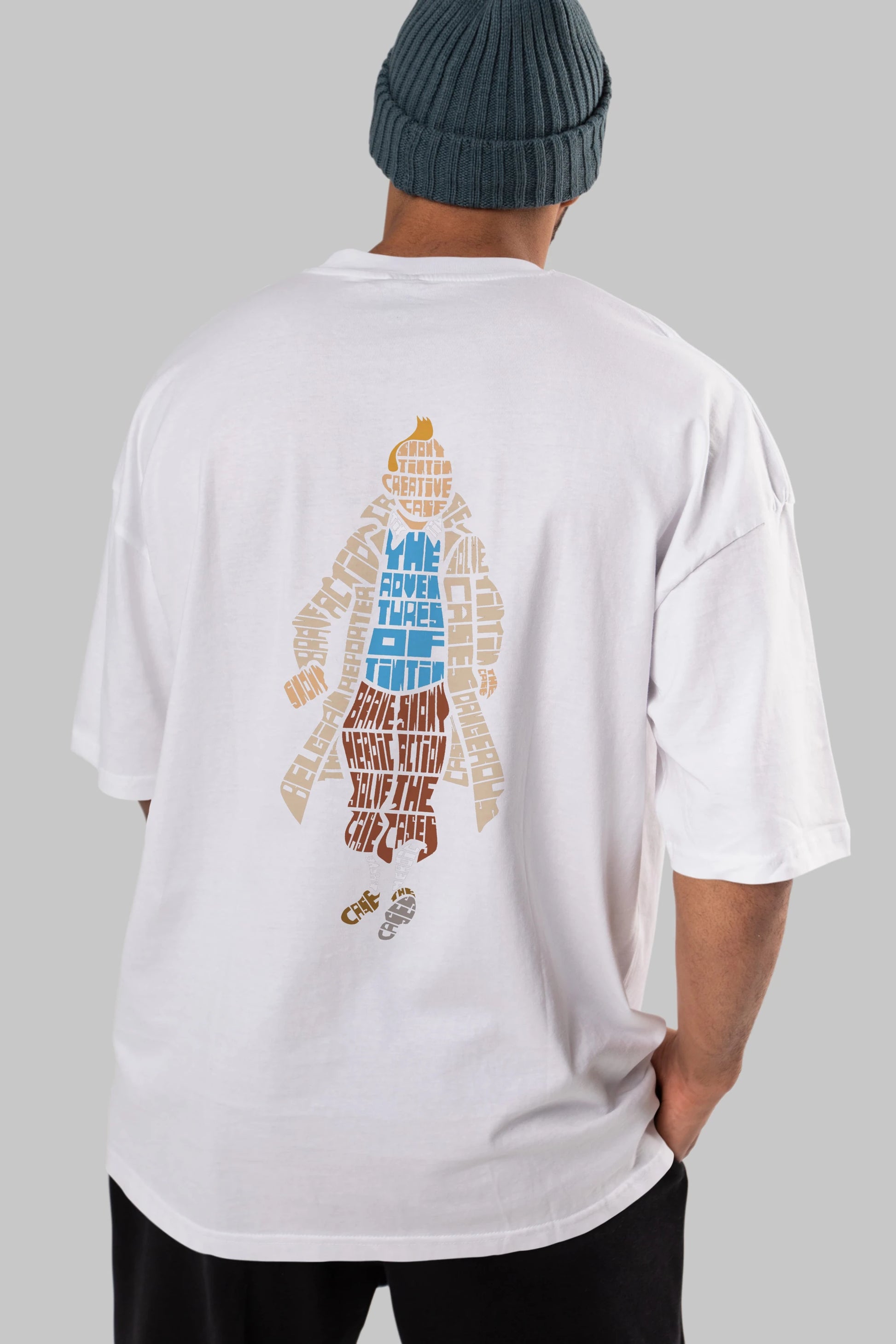 Tin Tin Arka Baskılı Oversize t-shirt %100 pamuk Erkek Kadın Unisex
