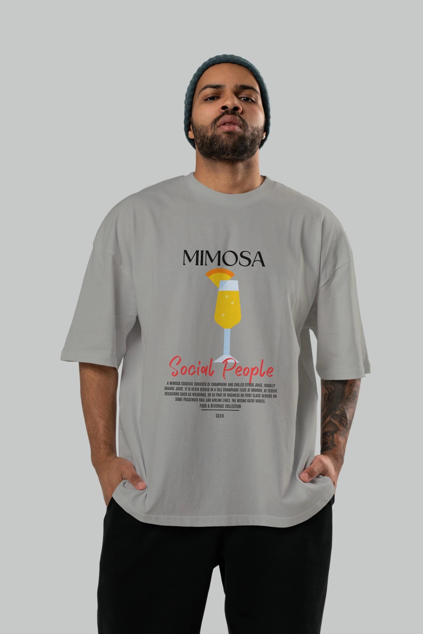Mimosa Kokteyl Serisi ön Baskılı Oversize t-shirt Erkek Kadın %100 Pamuk Bisiklet Yaka tişort