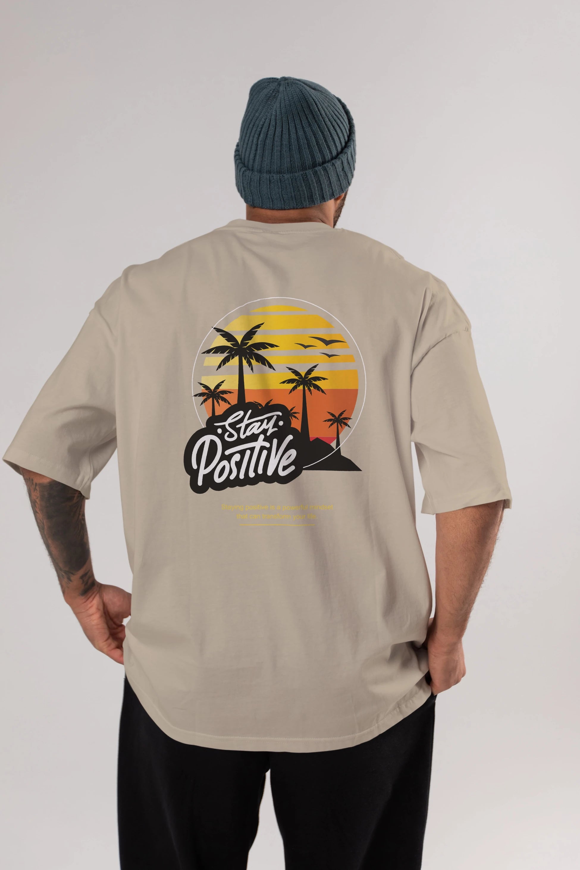 Stay Positive Yazılı Arka Baskılı Oversize t-shirt Erkek Kadın Unisex