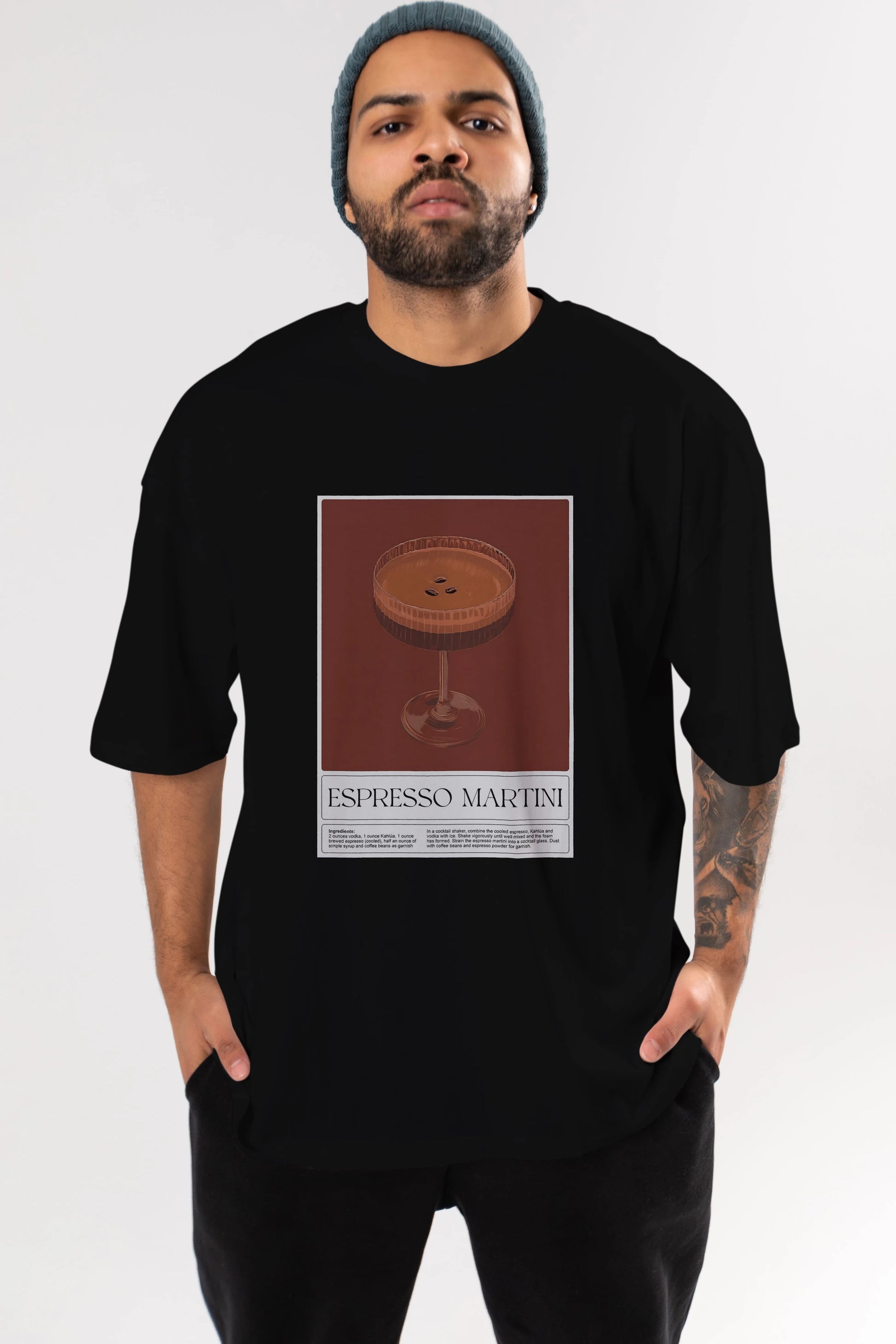 Espresso Martini Ön Baskılı Oversize t-shirt Erkek Kadın Unisex %100 Pamuk Bisiklet Yaka tişort