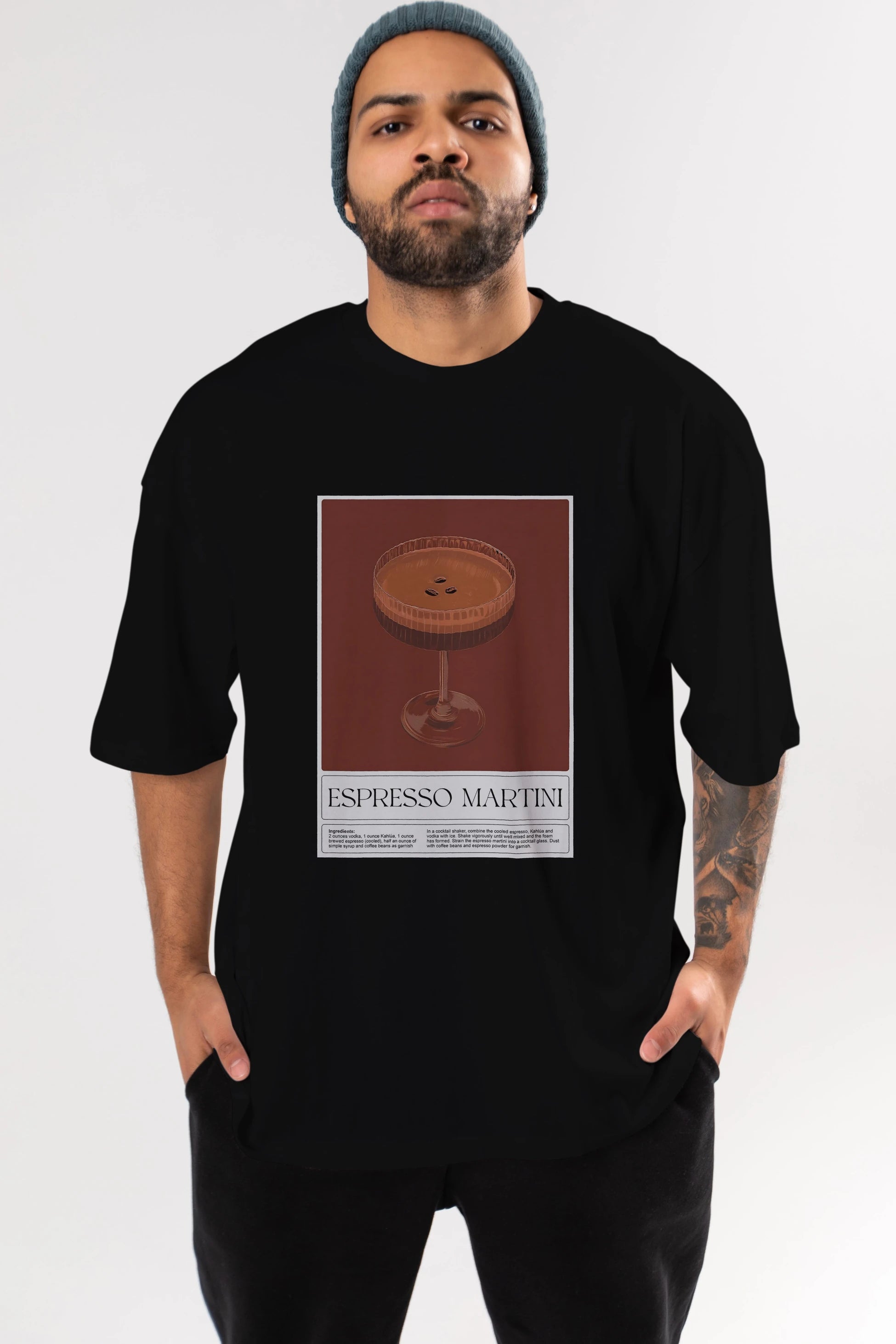 Espresso Martini Ön Baskılı Oversize t-shirt Erkek Kadın Unisex %100 Pamuk Bisiklet Yaka tişort