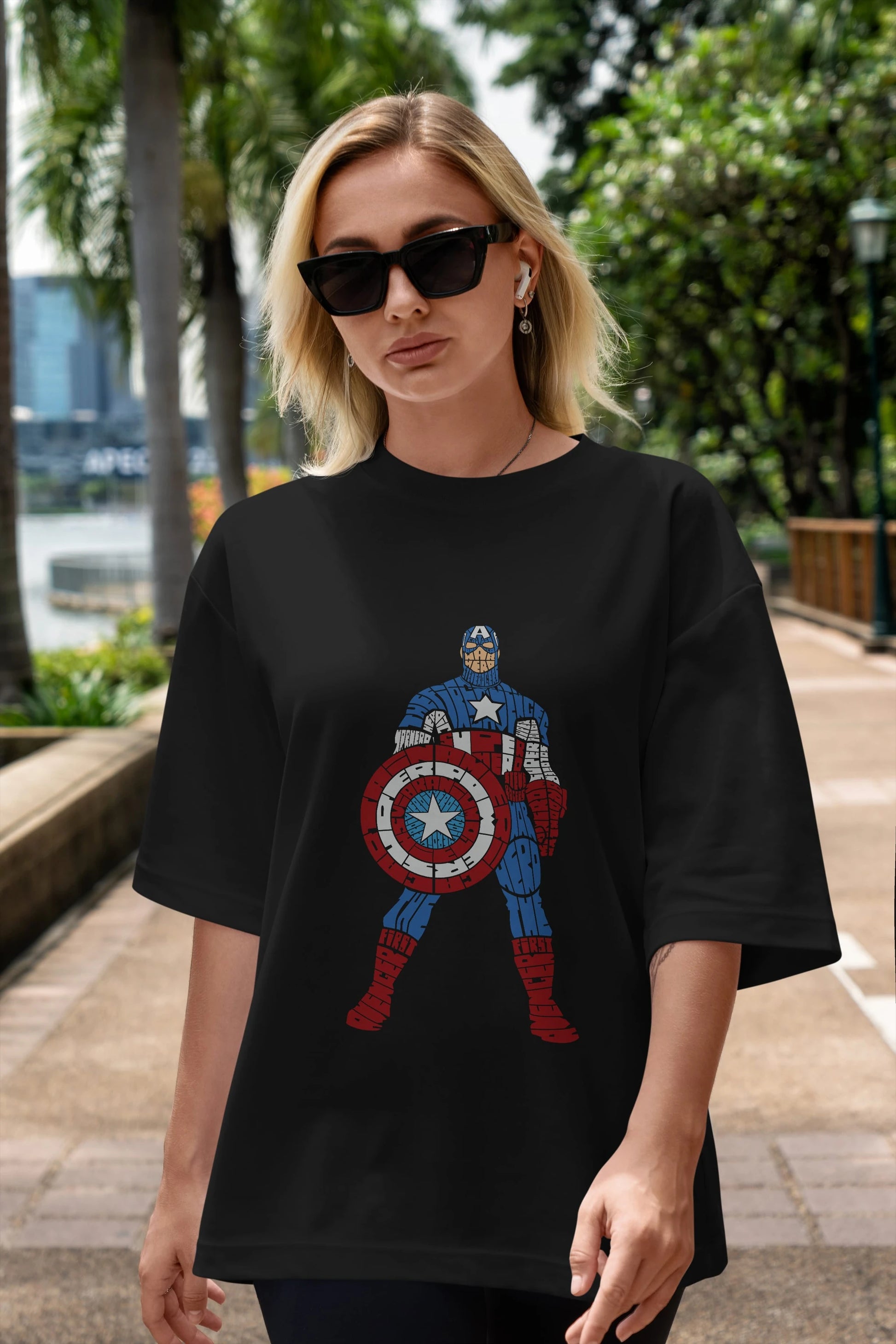 Captain America Ön Baskılı Oversize t-shirt %100 pamuk Erkek Kadın Unisex