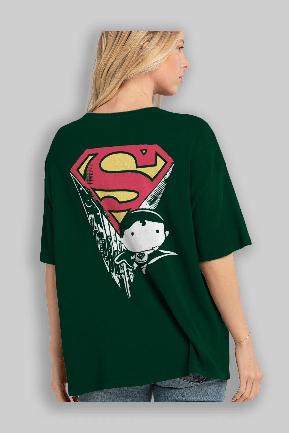 Superman Arka Baskılı Oversize t-shirt Erkek Kadın Unisex %100 Pamuk Bisiklet Yaka tişort