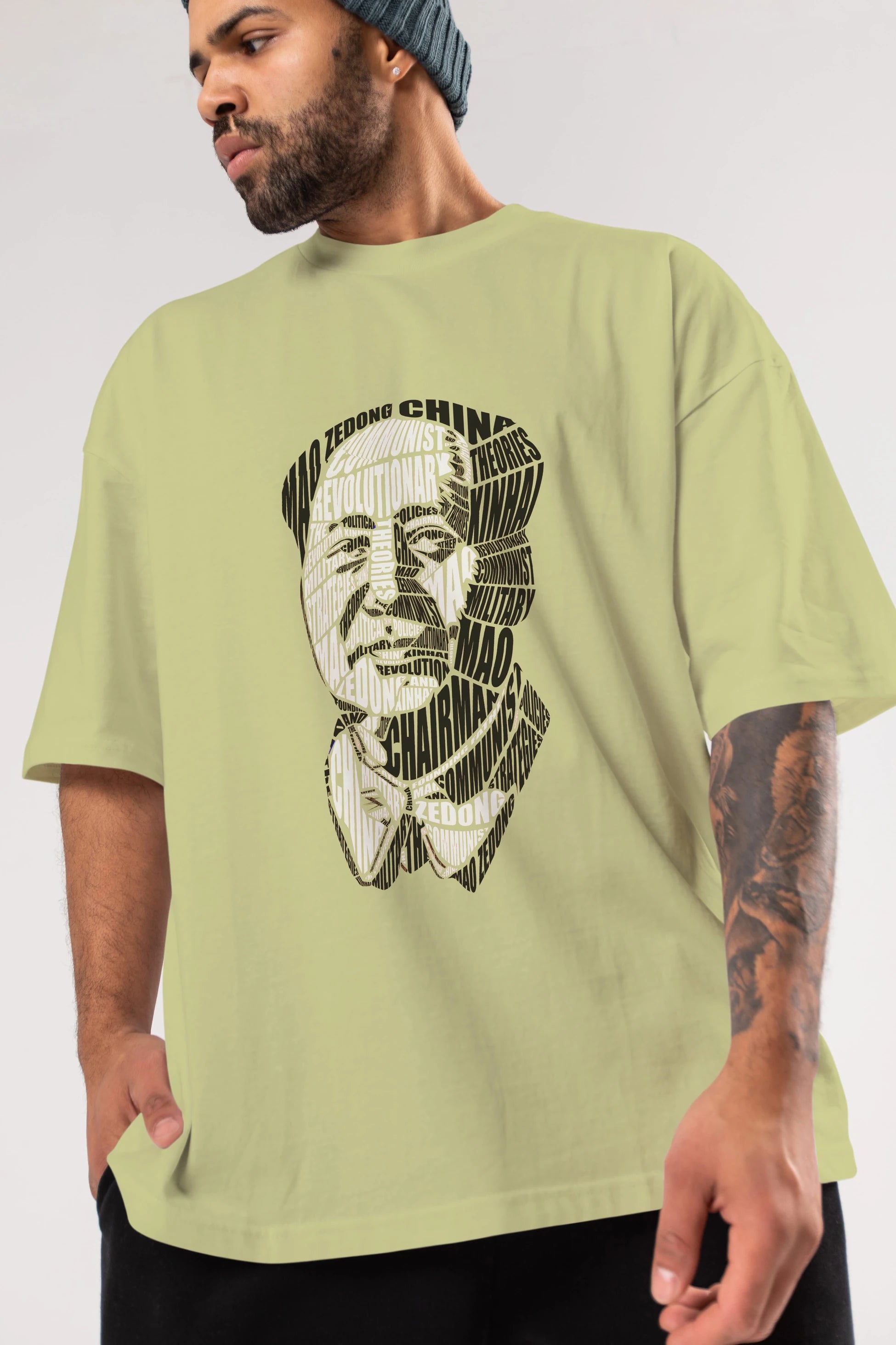Mao Zedong Calligram Ön Baskılı Oversize t-shirt %100 pamuk Erkek Kadın Unisex