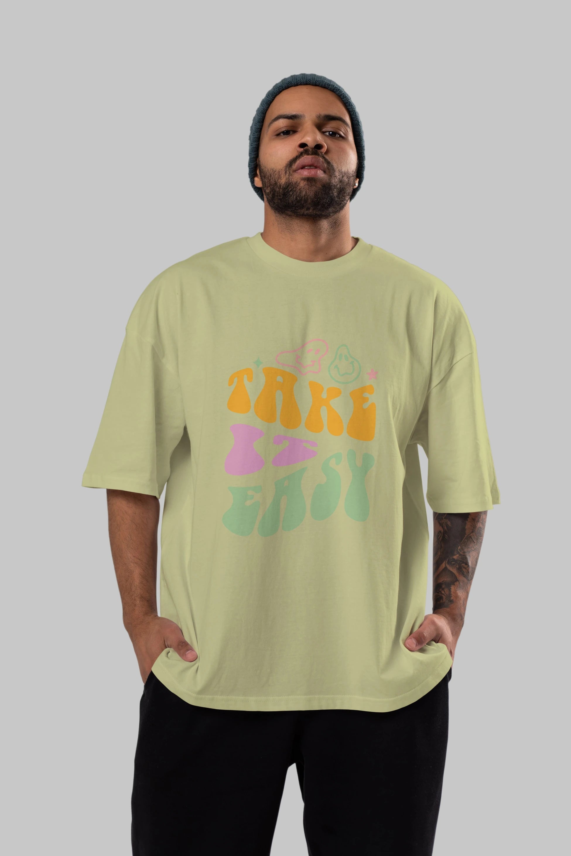 Take it Easy Yazılı Ön Baskılı Oversize t-shirt Erkek Kadın Unisex