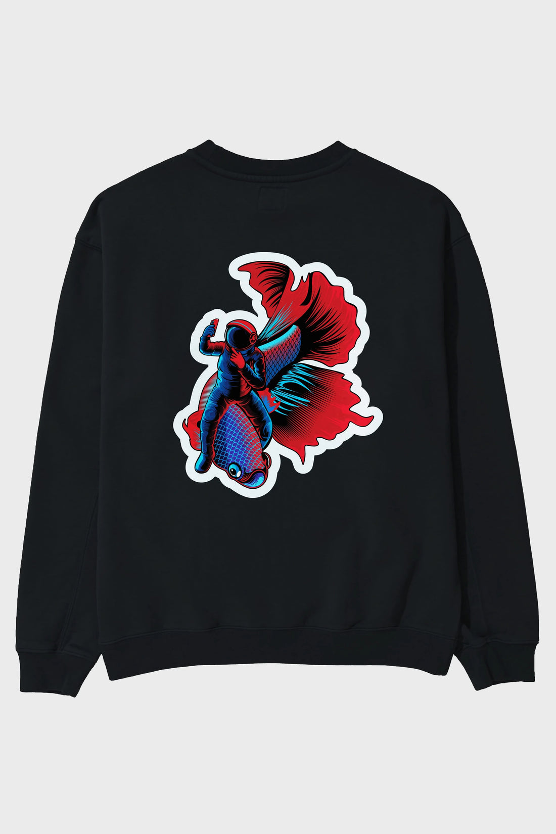 Astrofish selfie sticker Arka Baskılı Oversize Sweatshirt Erkek Kadın Unisex