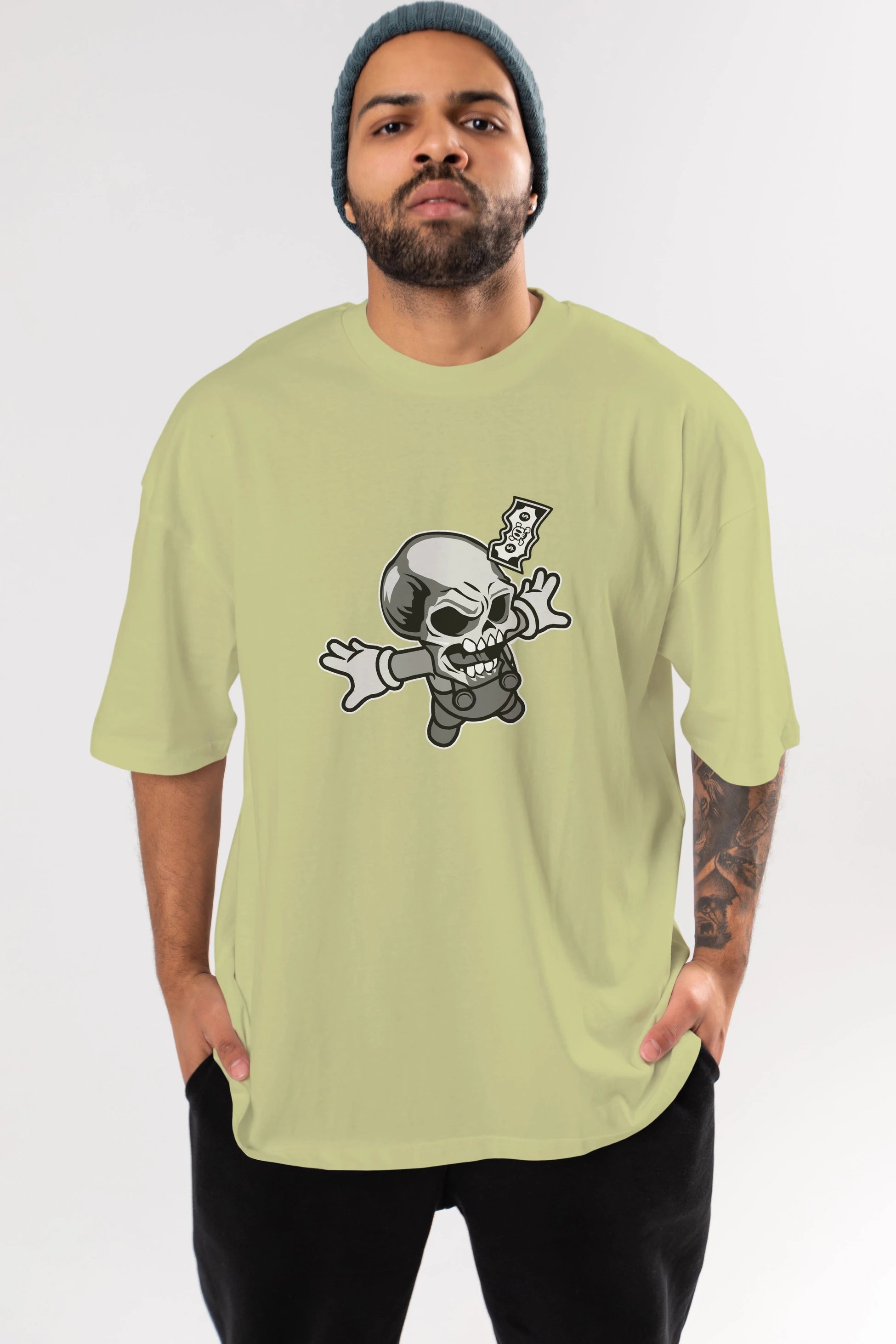 Skull Drowning Ön Baskılı Oversize t-shirt Erkek Kadın Unisex %100 Pamuk tişort