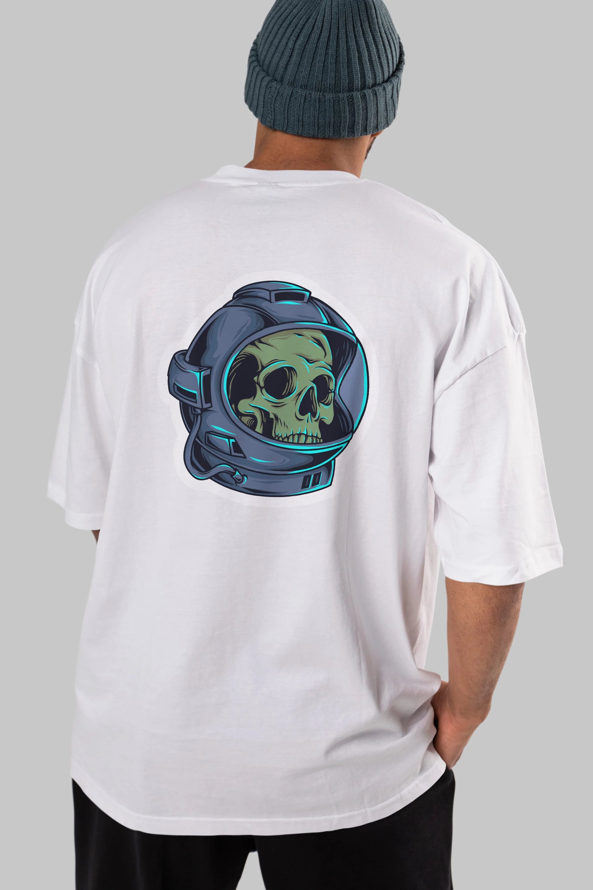 Astroskull Sticker Arka Baskılı Oversize t-shirt Erkek Kadın Unisex