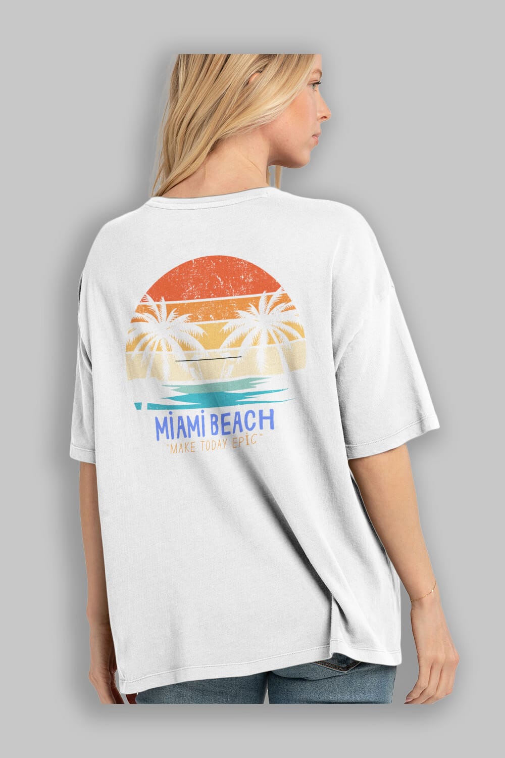 Miami Beach Yazılı Arka Baskılı Oversize t-shirt Erkek Kadın Unisex