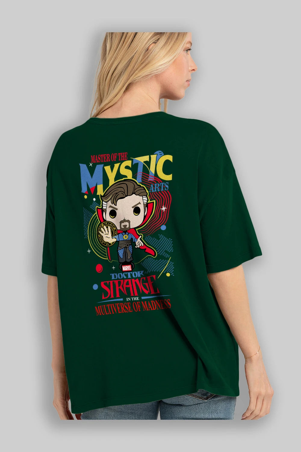 Doctor Strange Arka Baskılı Oversize t-shirt Erkek Kadın Unisex %100 Pamuk Bisiklet Yaka tişort