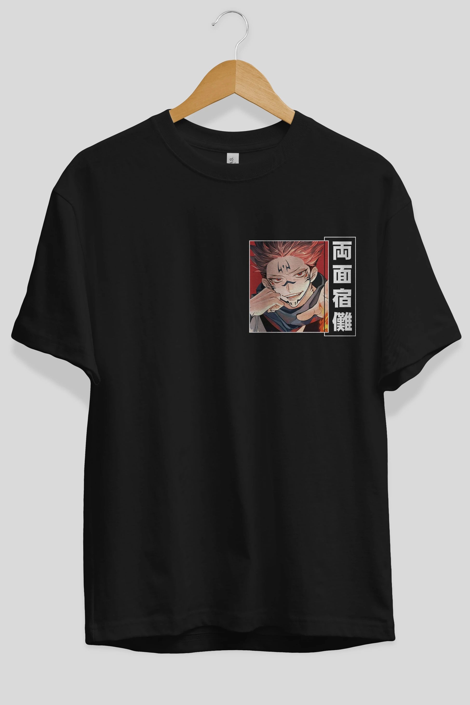 Sukuna Ryoumen 4 Ön Sol Baskılı Oversize t-shirt Erkek Kadın Unisex %100 Pamuk Bisiklet Yaka tişort