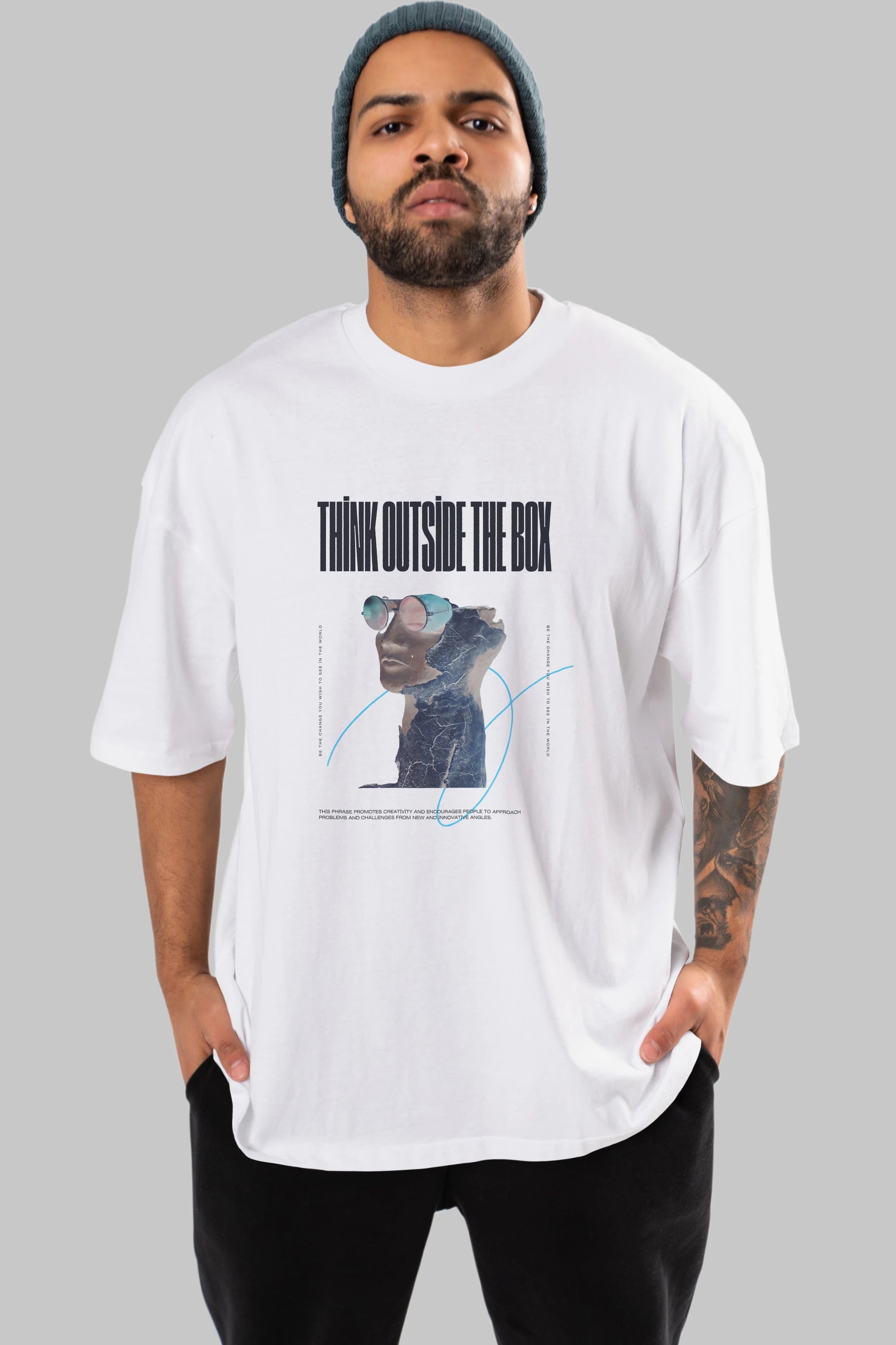 Think Outside The Box Ön Baskılı Oversize t-shirt Erkek Kadın Unisex