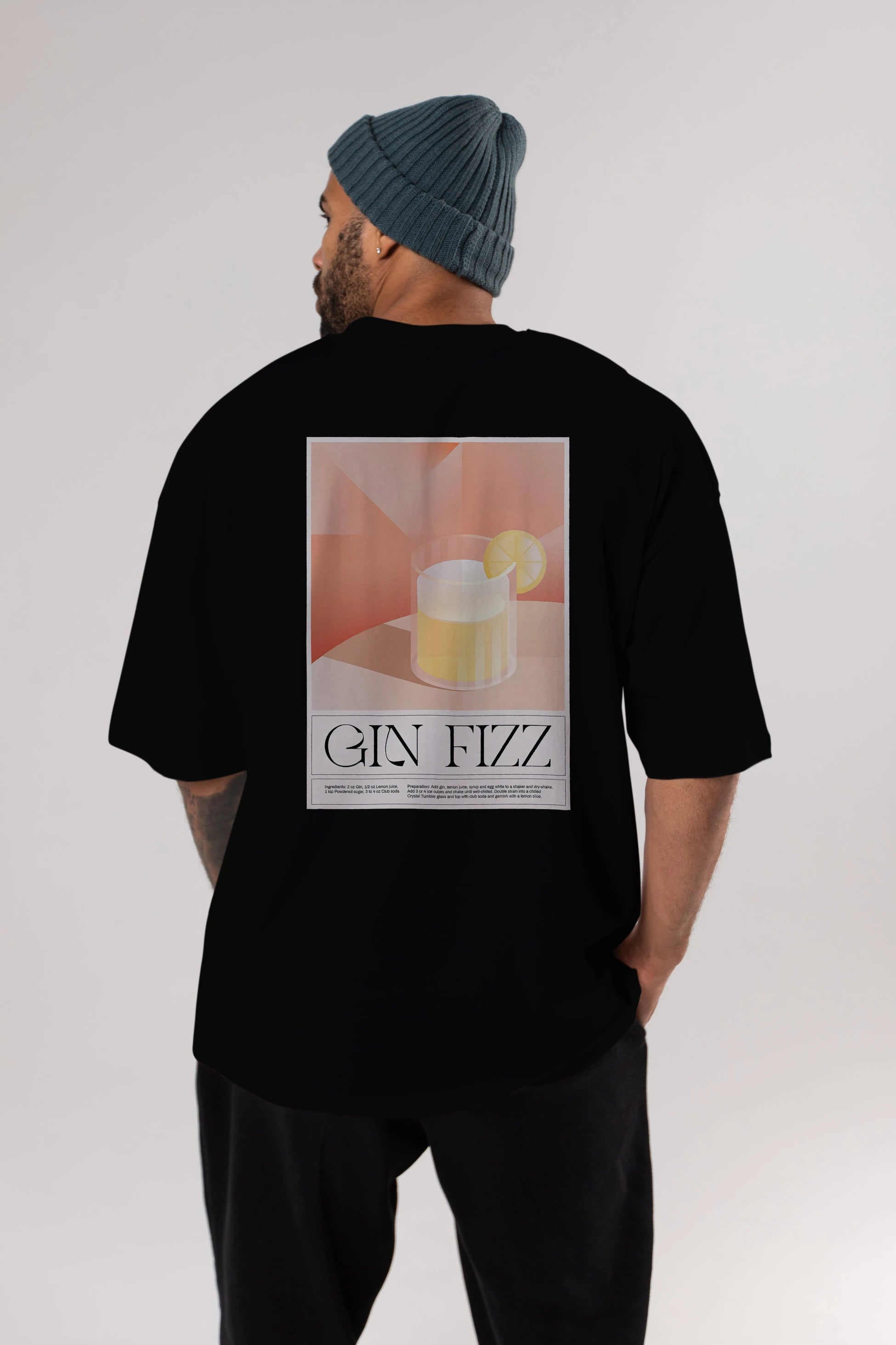 Gin Fizz Arka Baskılı Oversize t-shirt Erkek Kadın Unisex %100 Pamuk Bisiklet Yaka tişort