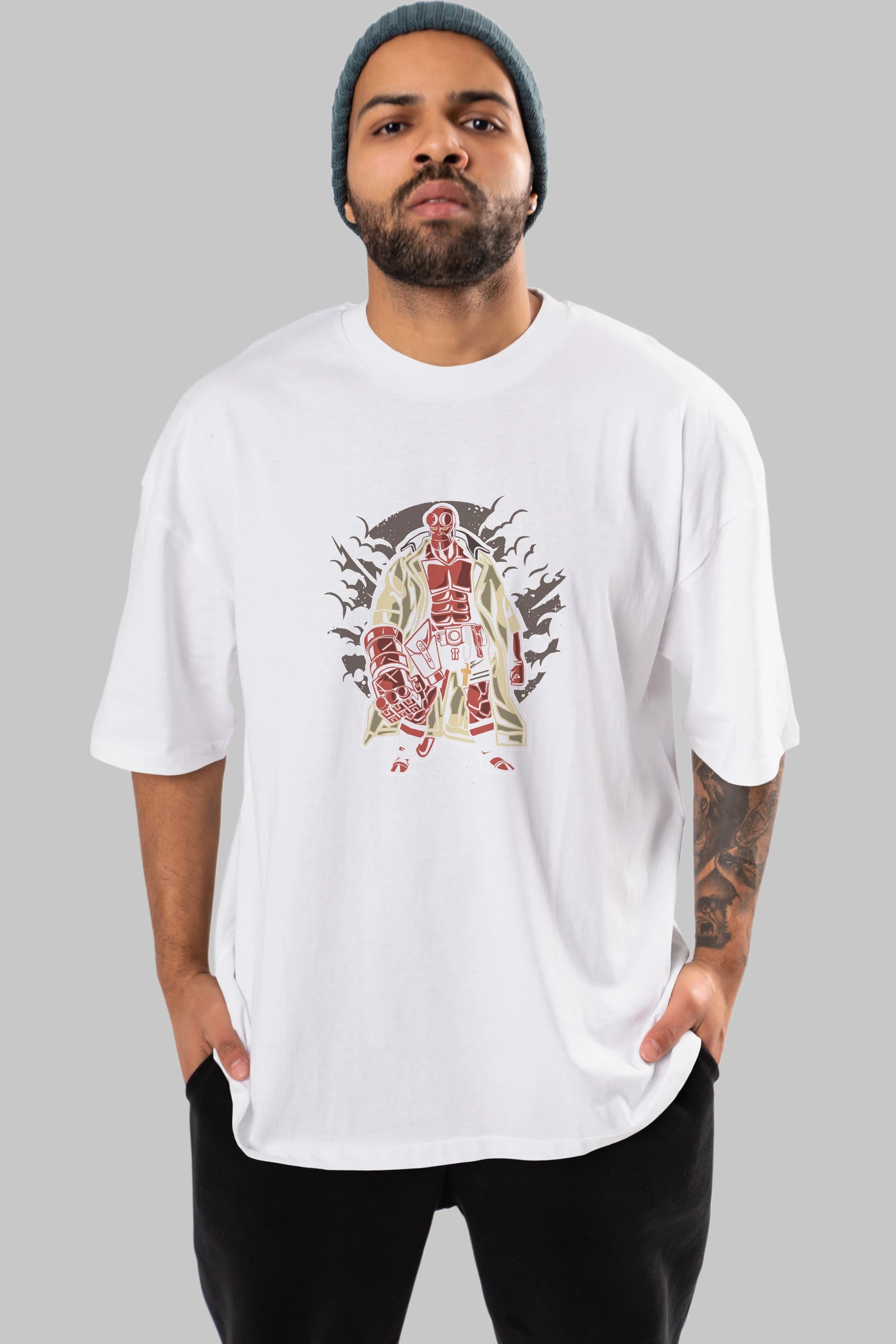 Hellboy Ön Baskılı Oversize t-shirt Erkek Kadın Unisex %100 Pamuk tişort