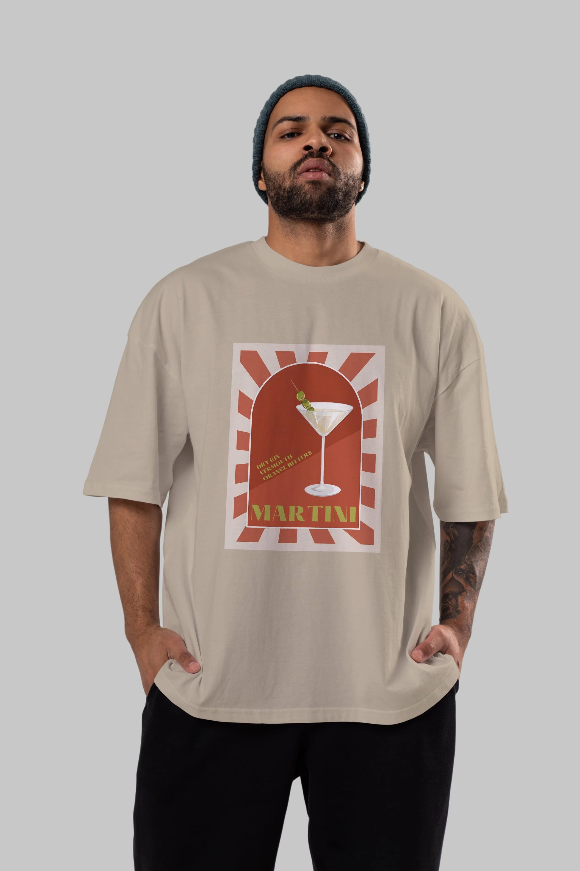 Martini 2 Ön Baskılı Oversize t-shirt Erkek Kadın Unisex %100 Pamuk Bisiklet Yaka tişort