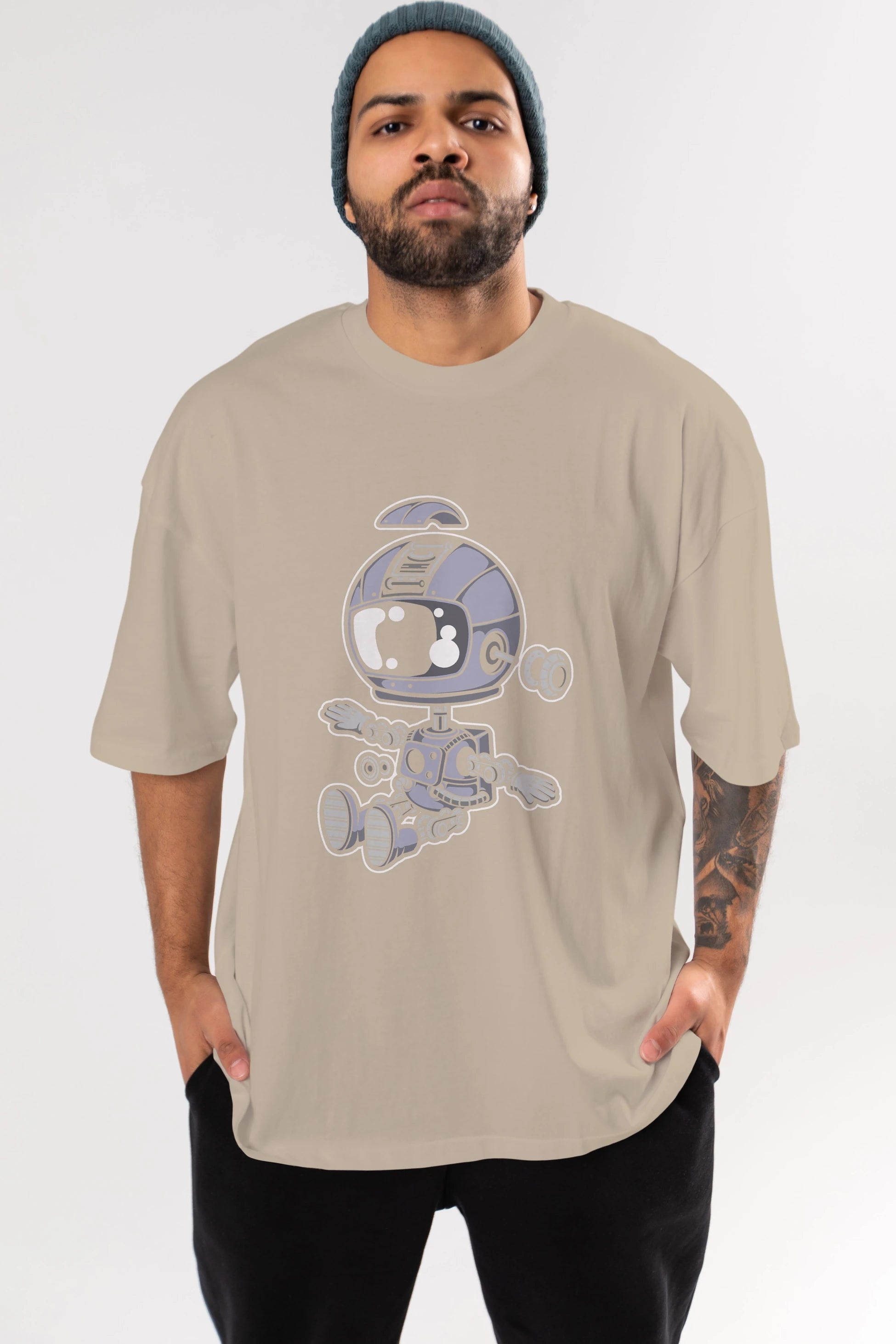Astronaut Robot Ön Baskılı Oversize t-shirt Erkek Kadın Unisex