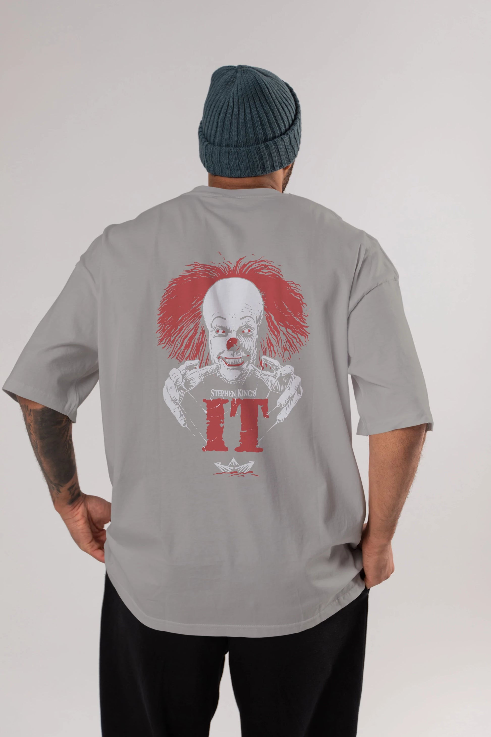 it Arka Baskılı Oversize t-shirt Erkek Kadın Unisex %100 Pamuk Bisiklet Yaka tişort