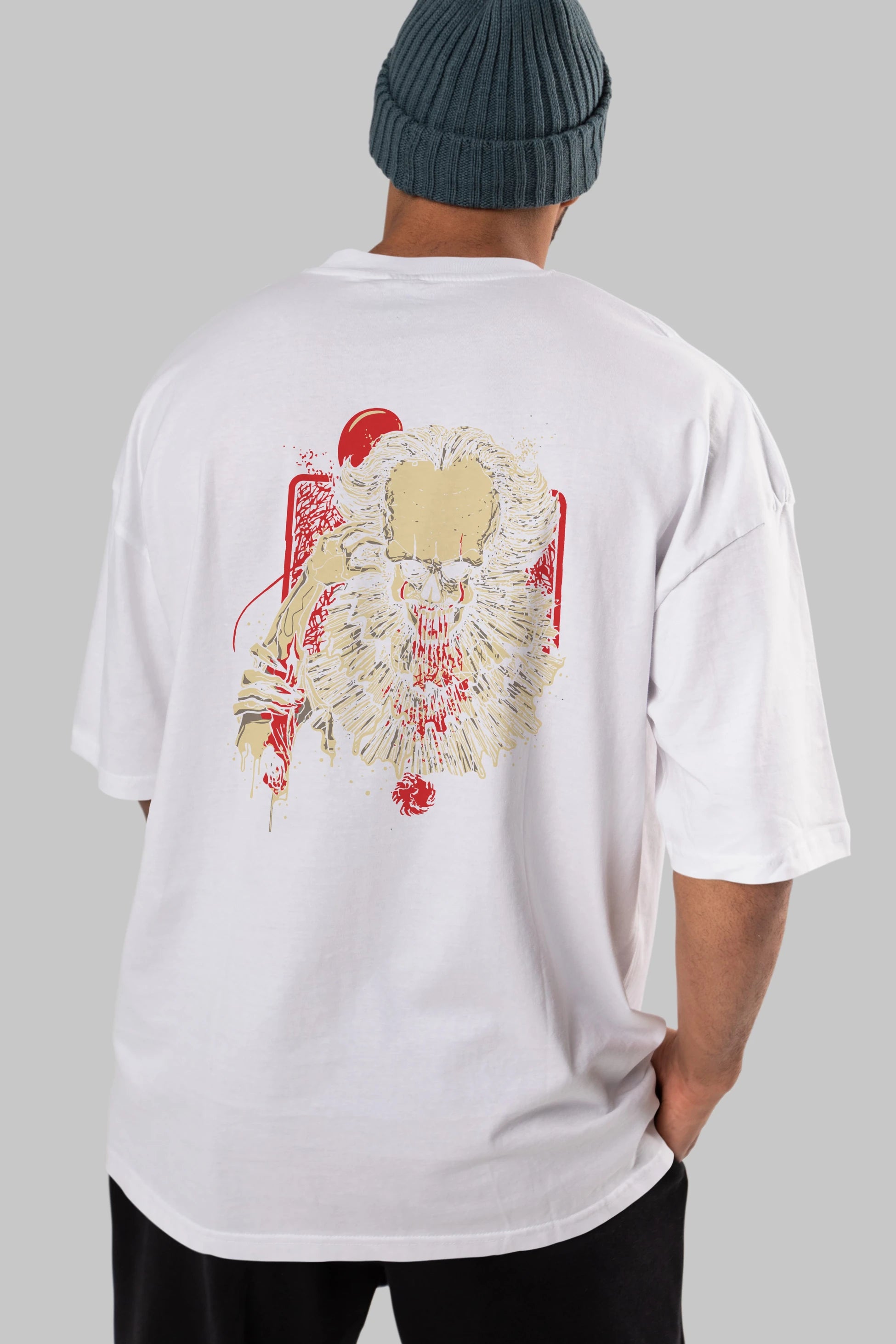 it (2) Arka Baskılı Oversize t-shirt Erkek Kadın Unisex %100 Pamuk Bisiklet Yaka tişort