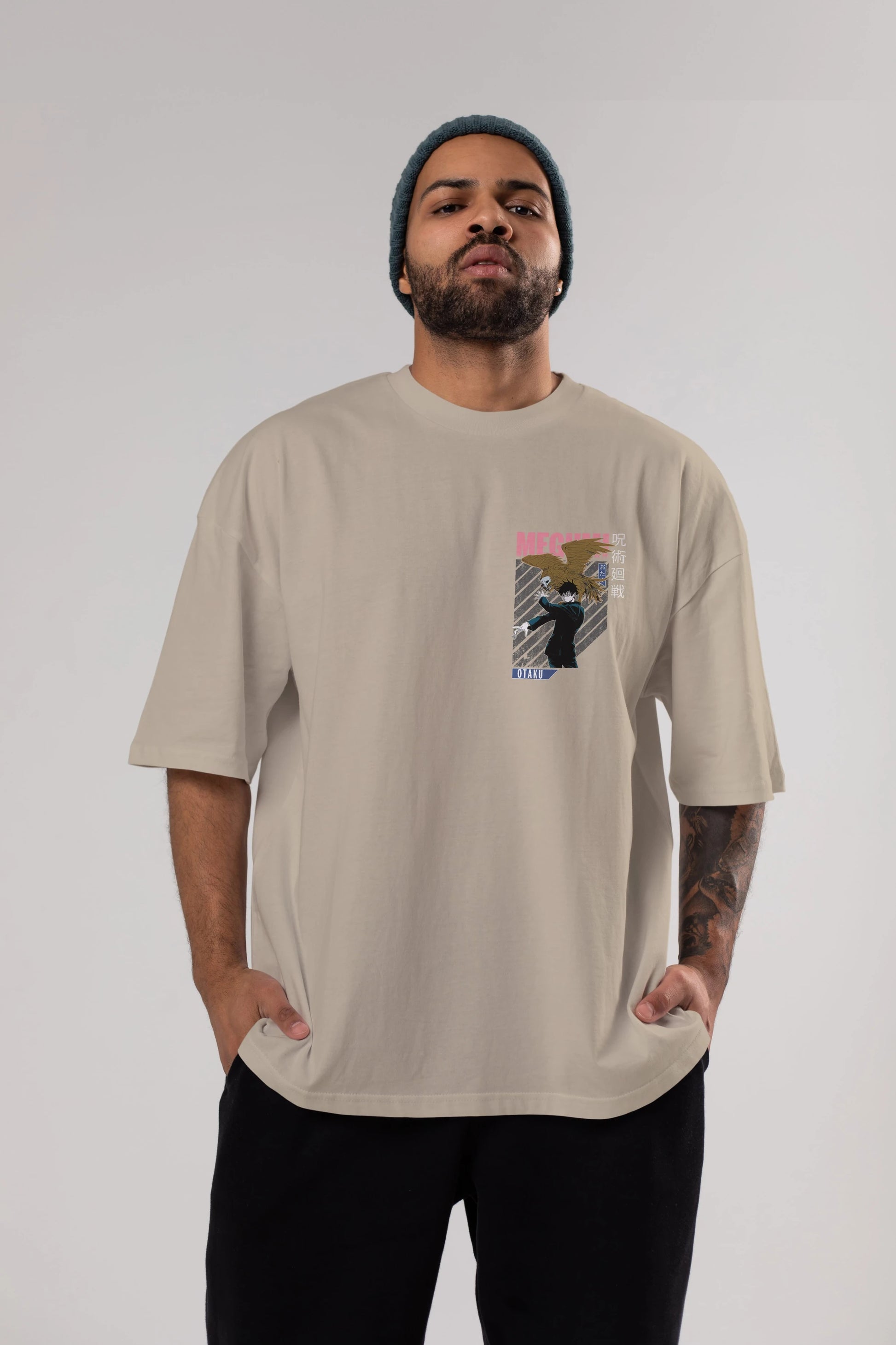 Megumi Fushiguro 2 Ön Sol Baskılı Oversize t-shirt Erkek Kadın Unisex %100 Pamuk Bisiklet Yaka tişort