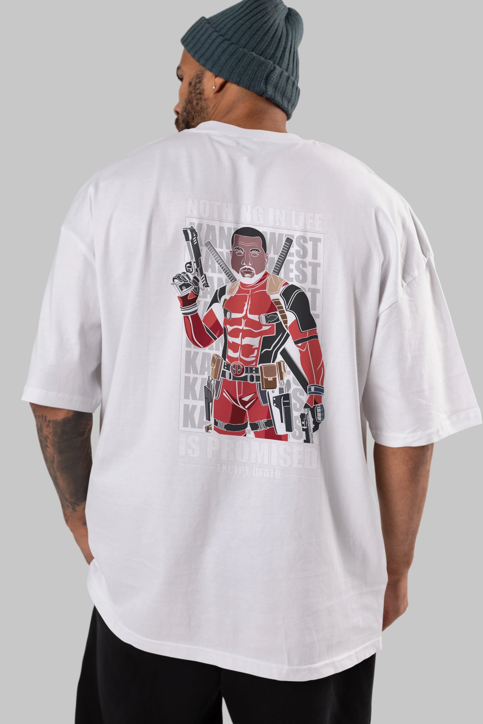 Kanye West Deadpool Arka Baskılı Oversize t-shirt Erkek Kadın Unisex %100 Pamuk tişort