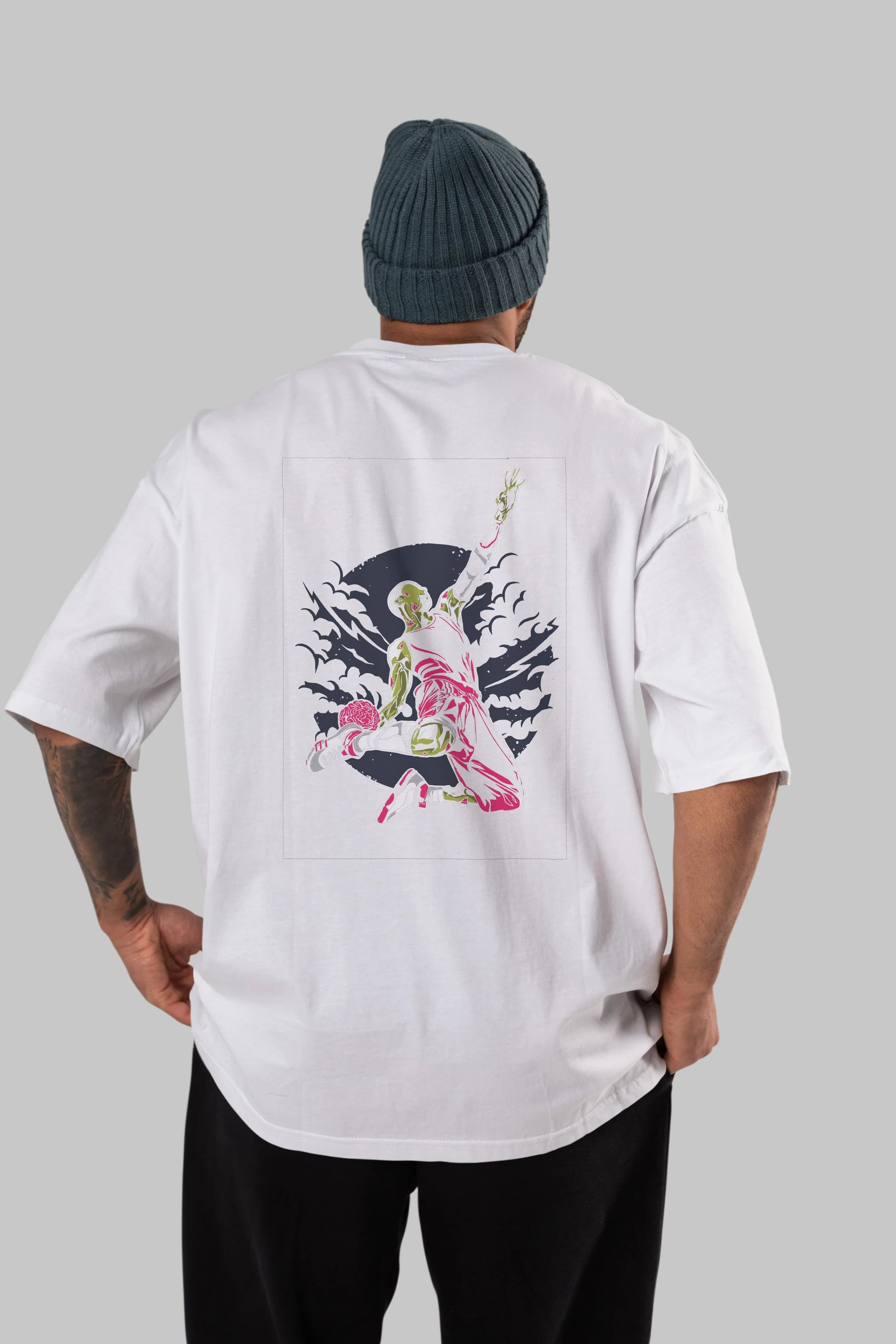 Zombie Slam Dunk Arka Baskılı Oversize t-shirt Erkek Kadın Unisex %100 Pamuk