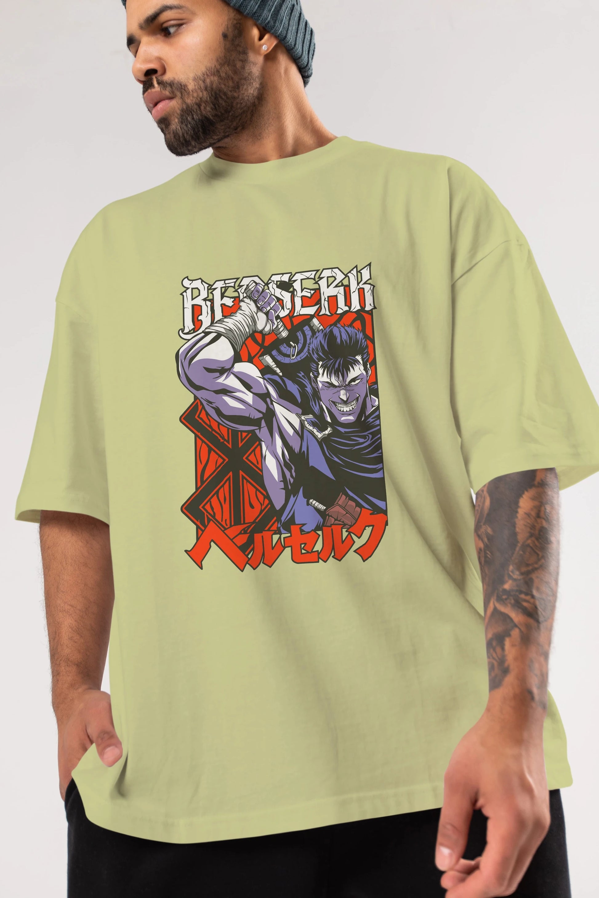 GUTS berserk Anime Ön Baskılı Oversize t-shirt %100 pamuk Erkek Kadın Unisex