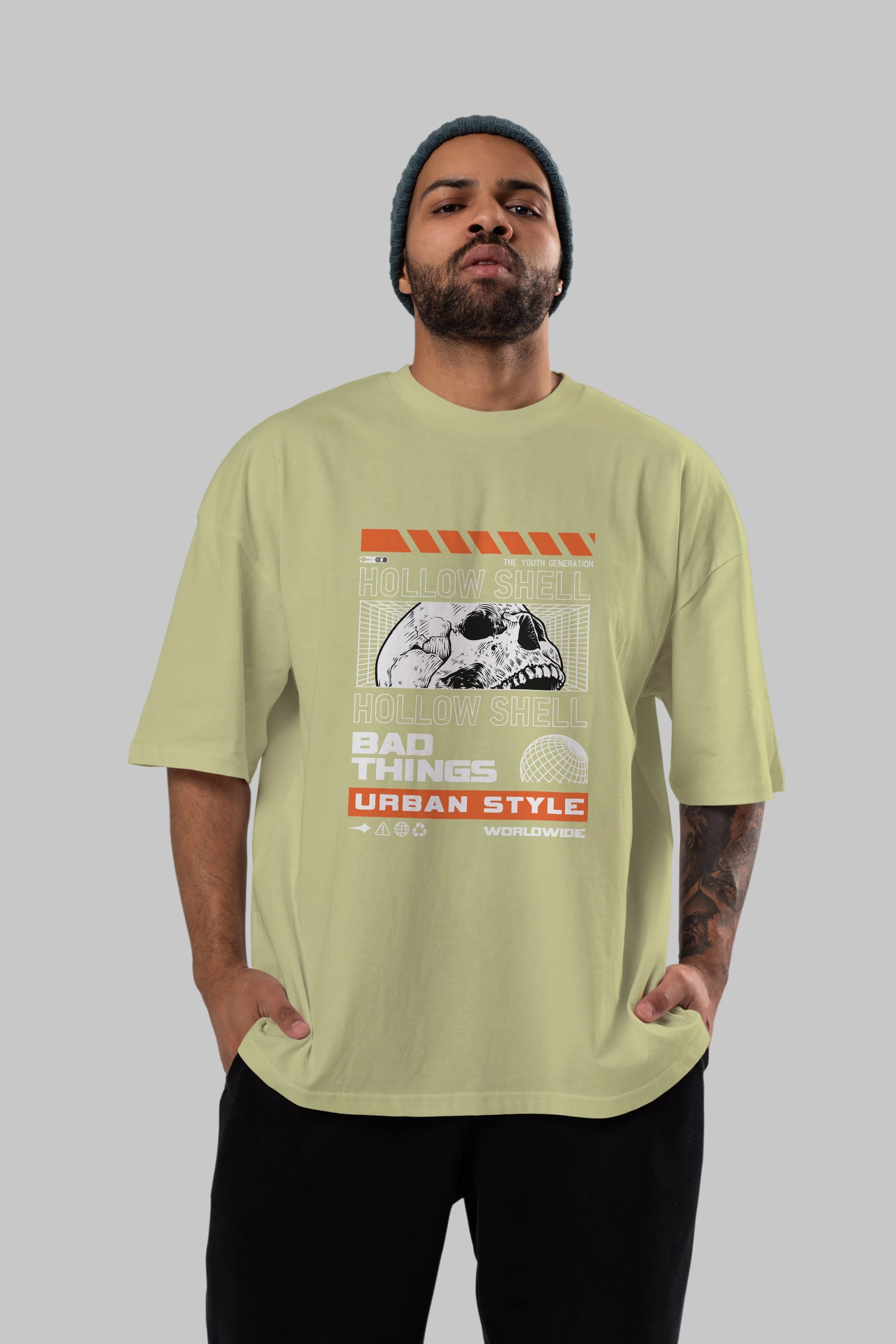 Hollow Shell Ön Baskılı Oversize t-shirt Erkek Kadın Unisex