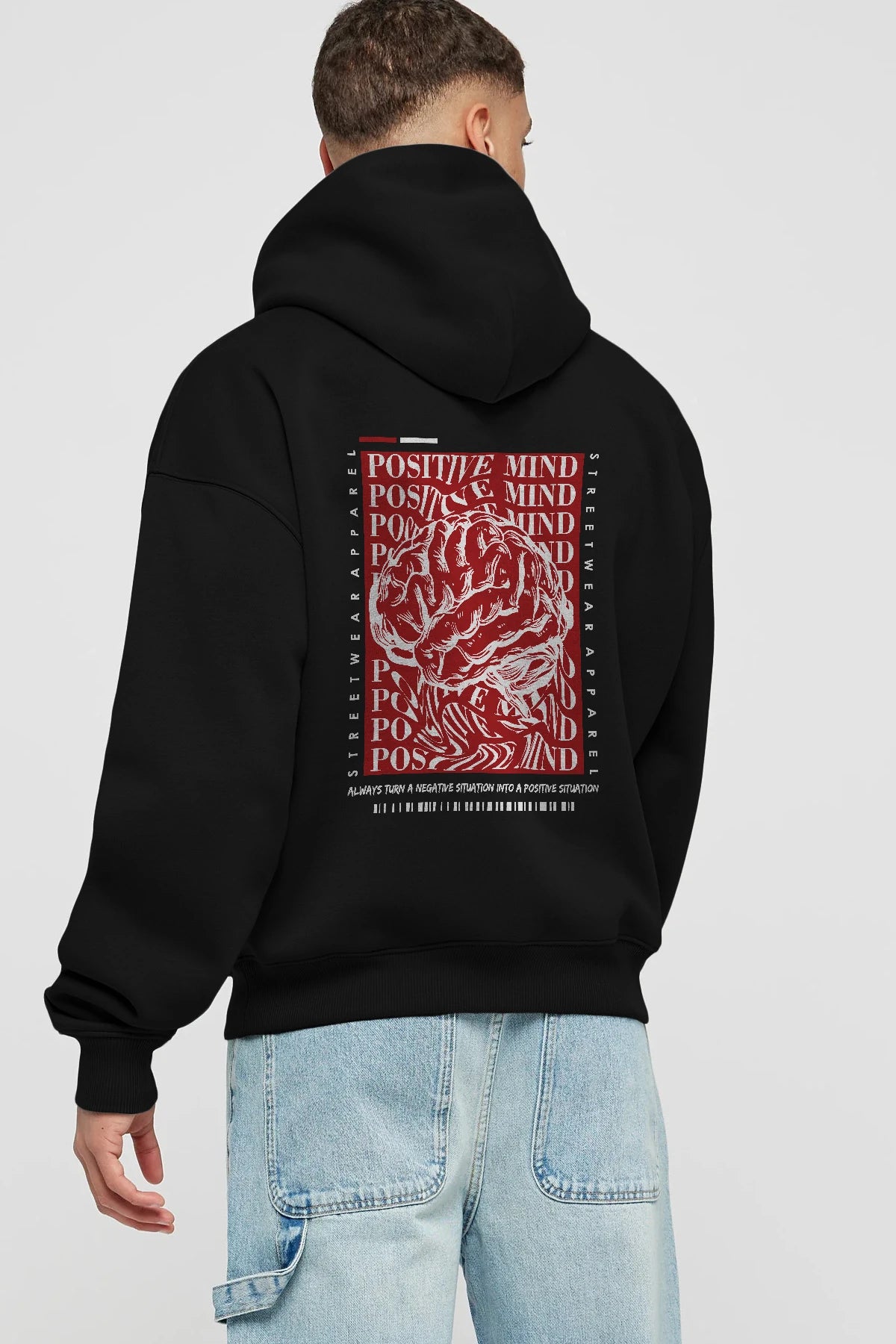 Positive Mind Arka Baskılı Hoodie Oversize Kapüşonlu Sweatshirt Erkek Kadın Unisex